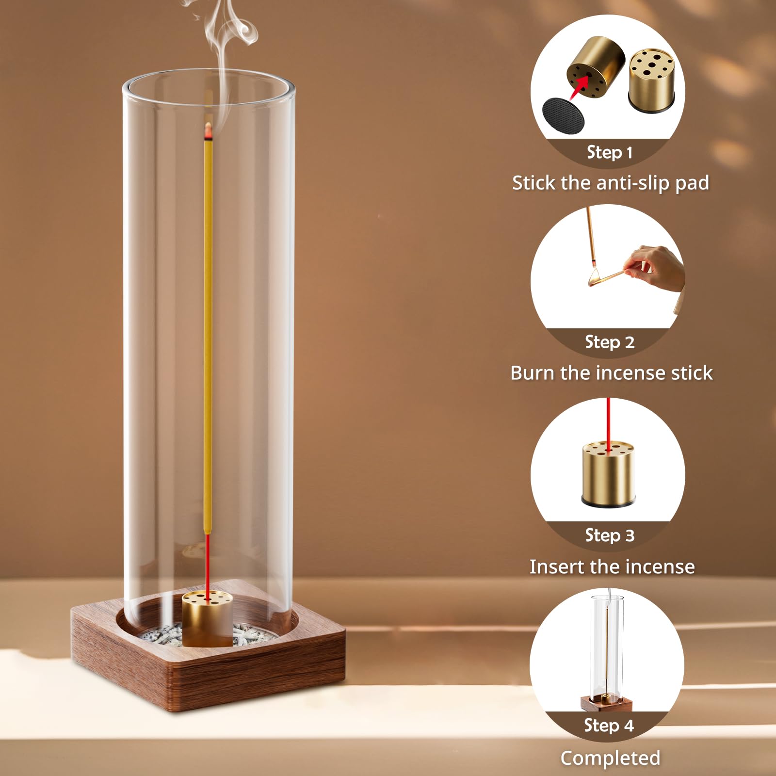 1 Pack Premium Incense Holder for Sticks - Removable Glass Ash Catcher, Anti-Ash Flying Mess-Free Incense Burner - Ideal for Meditation, Yoga, Relaxation & Home Decor - Perfect for Aromatherapy, Spiritual Practice and Creating a Peaceful Atmosphere