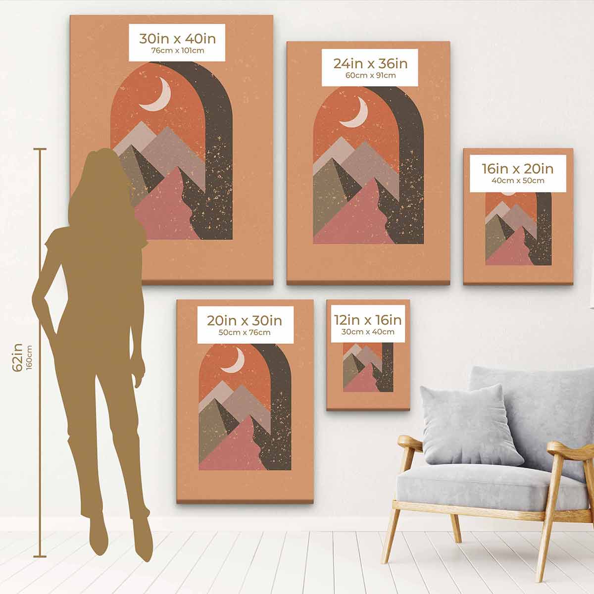 Orange Mountains Wall Art Canvas Print - Modern Landscape Painting for Living Room, Bedroom & Office Decor