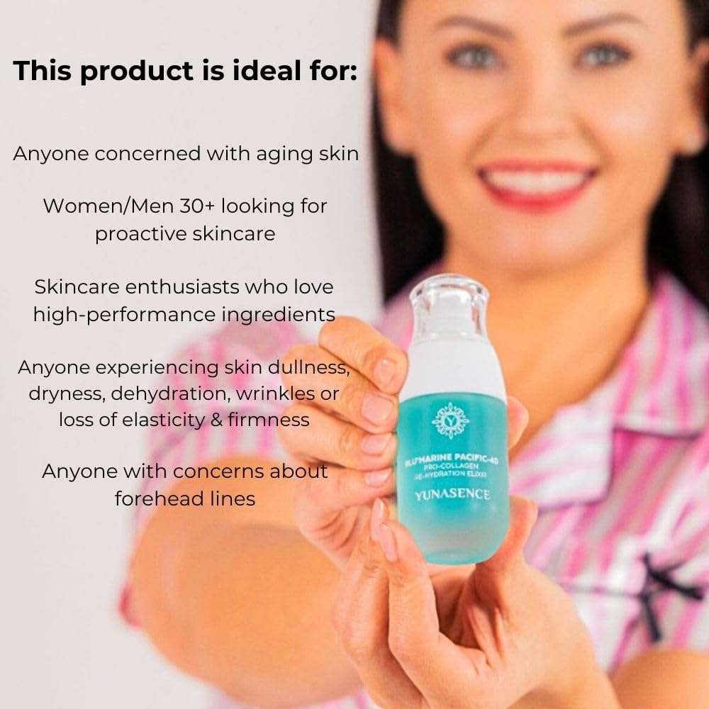 BLU’MARINE Pacific 4D Pro-Collagen Hydrating Face Serum with Malachite Extract, 4D Hyaluronic Acid & GABA - 1oz Anti-Aging Moisturizer for Dry Skin - Perfect for Night Routine & Post-Travel Skincare Recovery