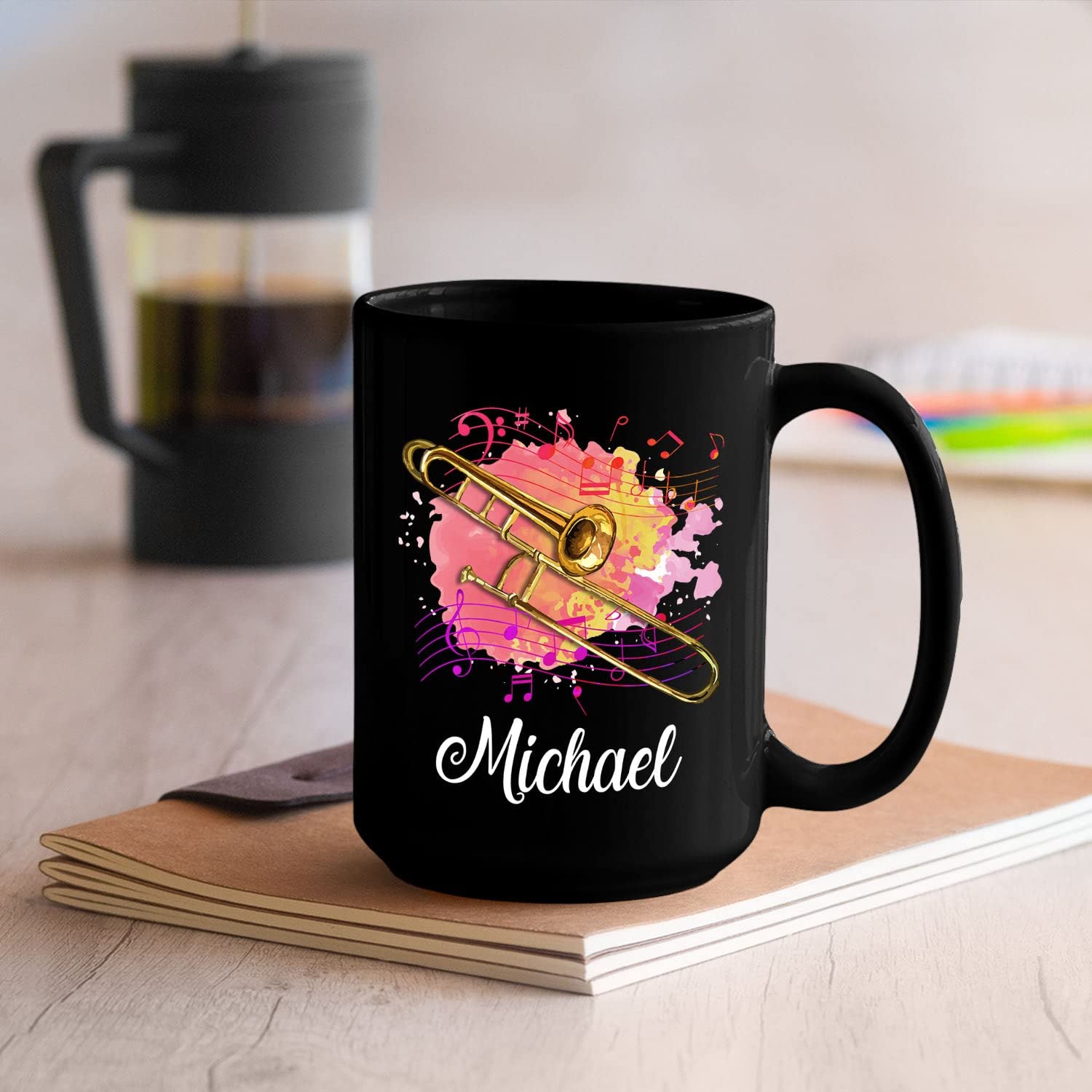**Personalized Trombone Coffee Mug - Custom Name Engraved 11oz & 15oz Ceramic Cup - Perfect Gift for Trombone Players & Band Members - Ideal for Home, Office, Travel & Music Lovers**