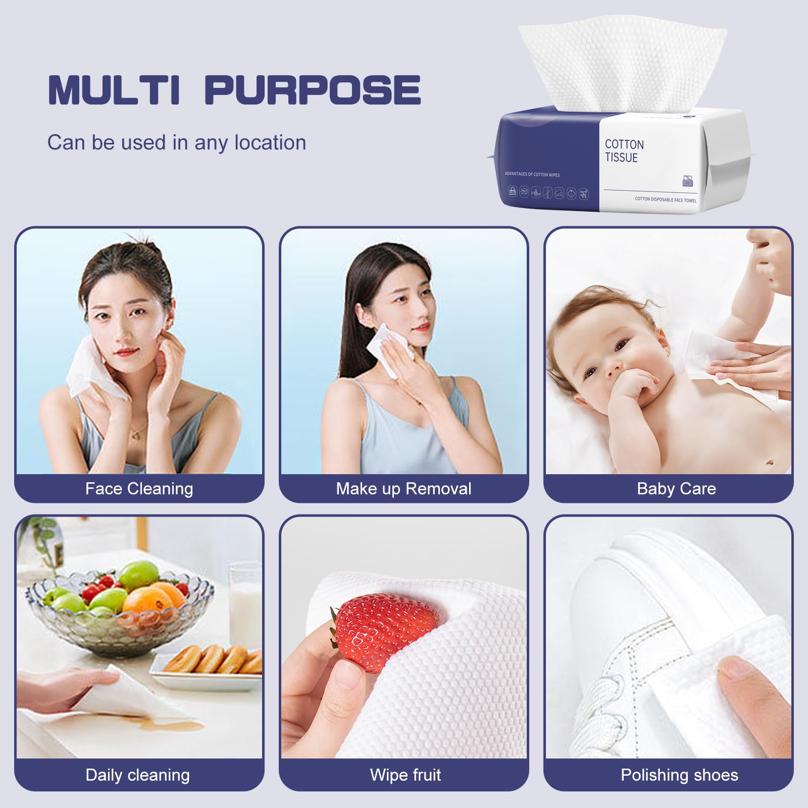 **Soft Disposable Cotton Face Towels - 100 Count, Gentle Facial Wipes for Cleansing, Skincare & Makeup Removal | Perfect for Travel, Gym & Daily Beauty Routine**
