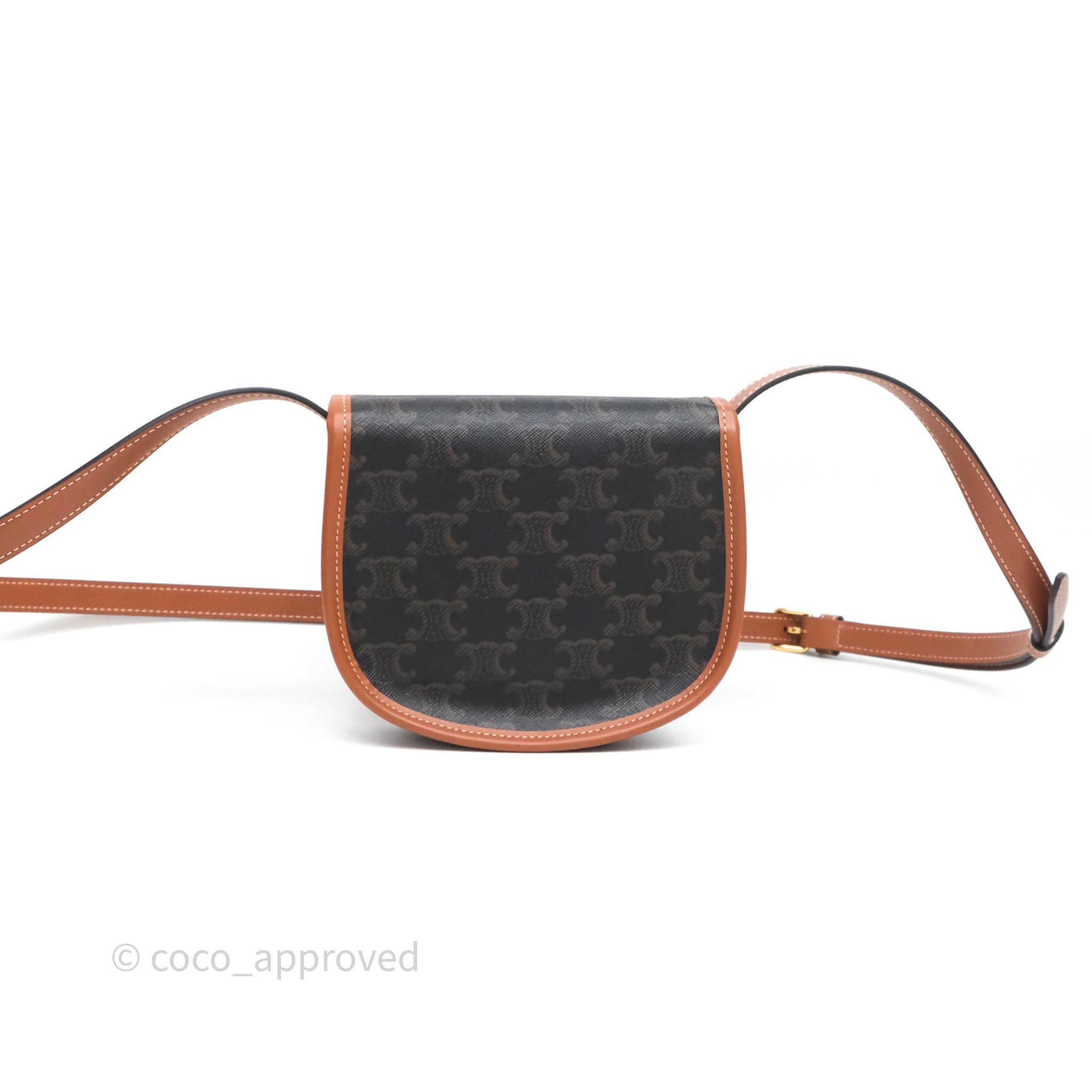 Celine Mini Besace Triomphe Crossbody Bag in Canvas & Calfskin Leather - Tan Color for Women | Perfect for Everyday Use, Work & Travel