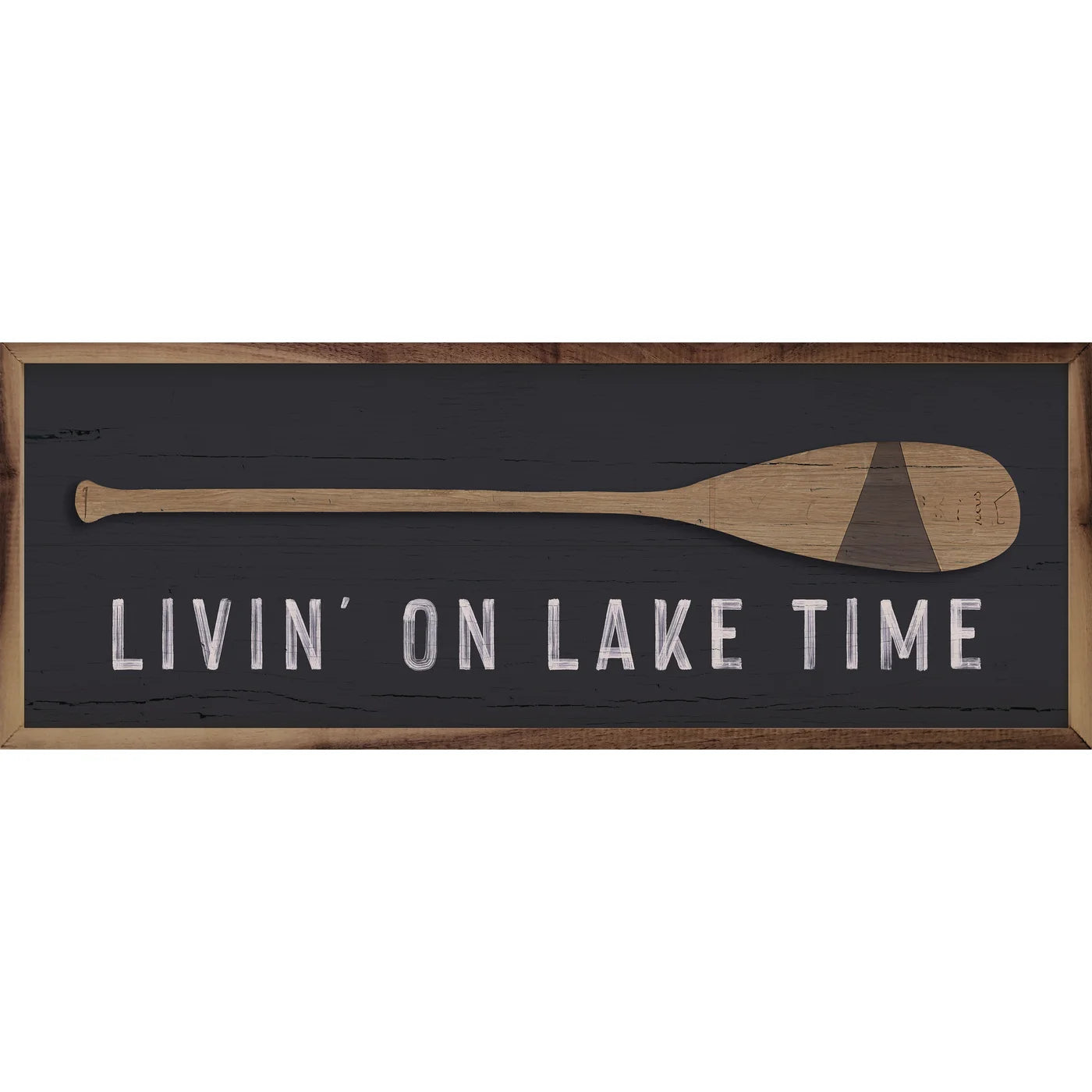 Living On Lake Time Oar Wood Framed Print - Rustic Lake House Decor for Cabin, Cottage & Coastal Home Wall Art
