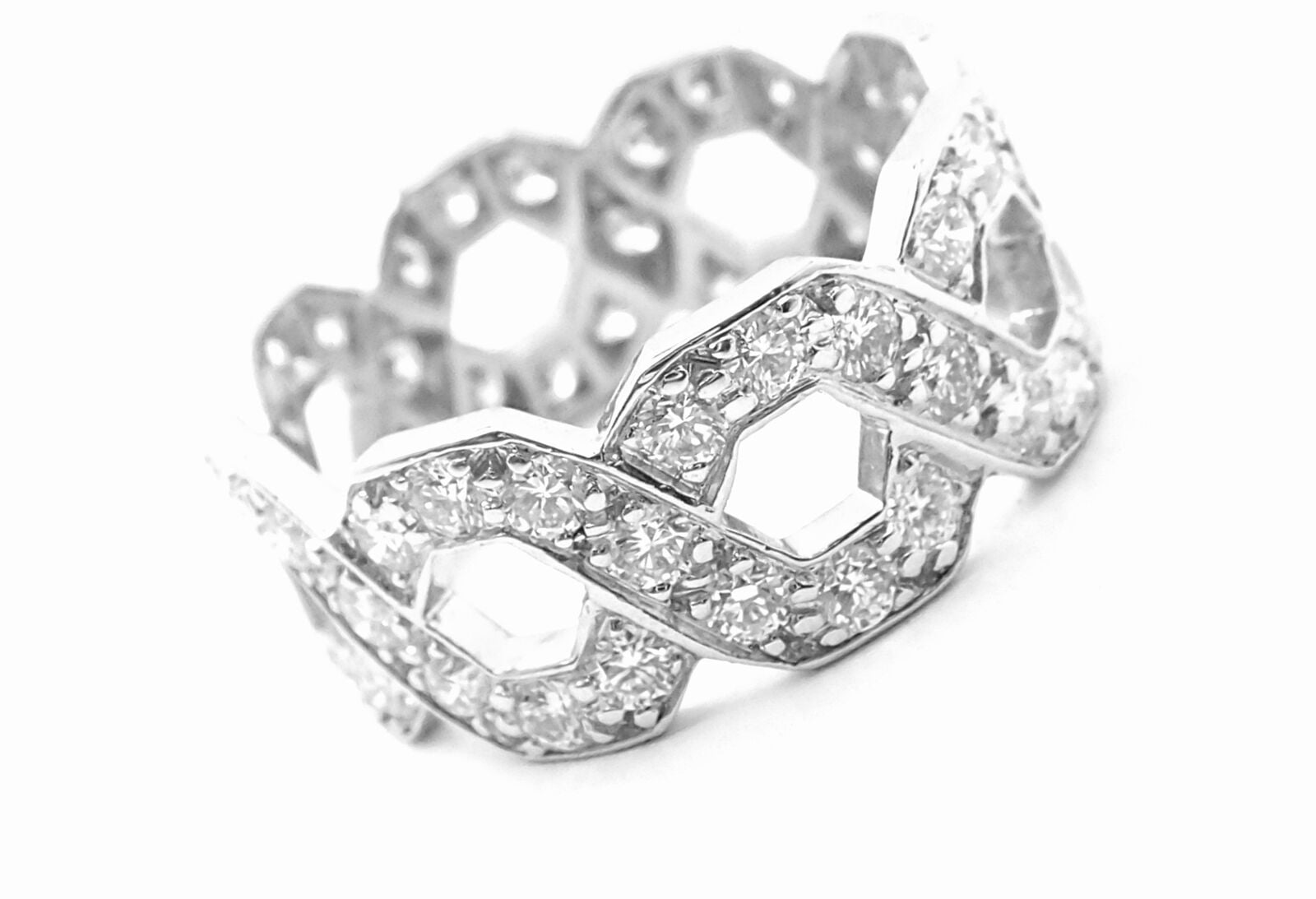 Authentic Tiffany & Co Platinum Diamond Eternal Wide Link Band Ring Size 5.25 - Luxury Wedding, Anniversary & Engagement Jewelry Gift for Women