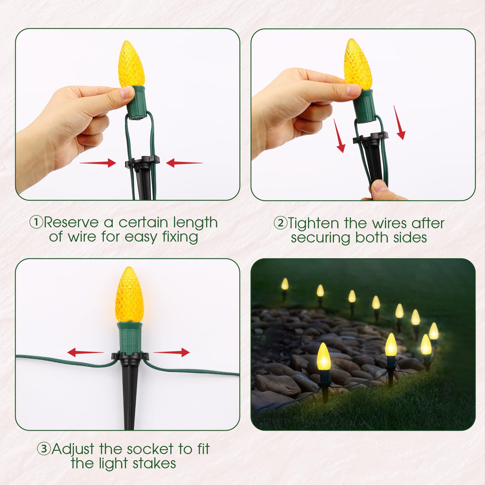 100 Pack 4.5 Inch Black Christmas Light Stakes - Universal Ground Stakes for C7 C9 Outdoor String Lights - Perfect for Garden, Lawn, Patio & Holiday Decorations