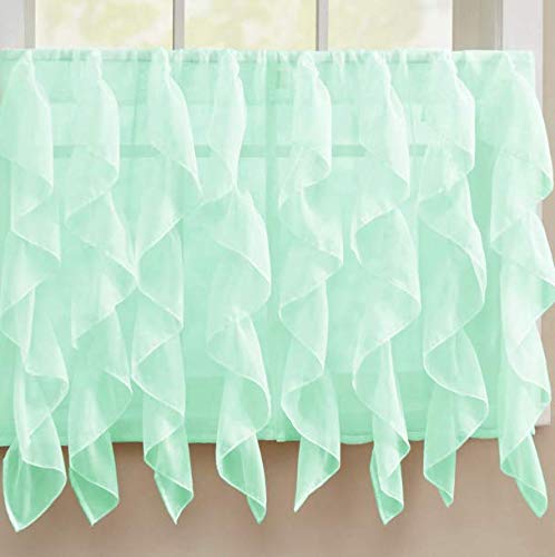 Sheer Voile Vertical Ruffle Window Kitchen Curtains - Mint Green Tier Pair (36 Inch) for Elegant Home Decor & Cozy Kitchen Ambiance