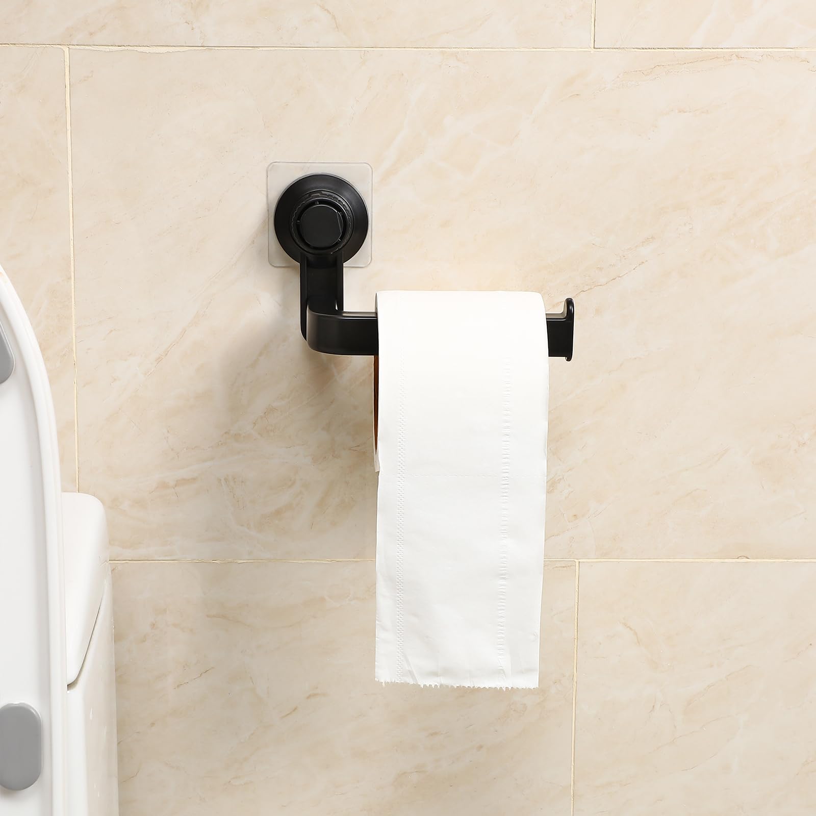 Wall-Mounted Bathroom Tissue Paper Holder with Suction Cup - Black Toilet Paper Roll Organizer for Kitchen, Bathroom & Craft Room - Space-Saving Home & Office Storage Solution