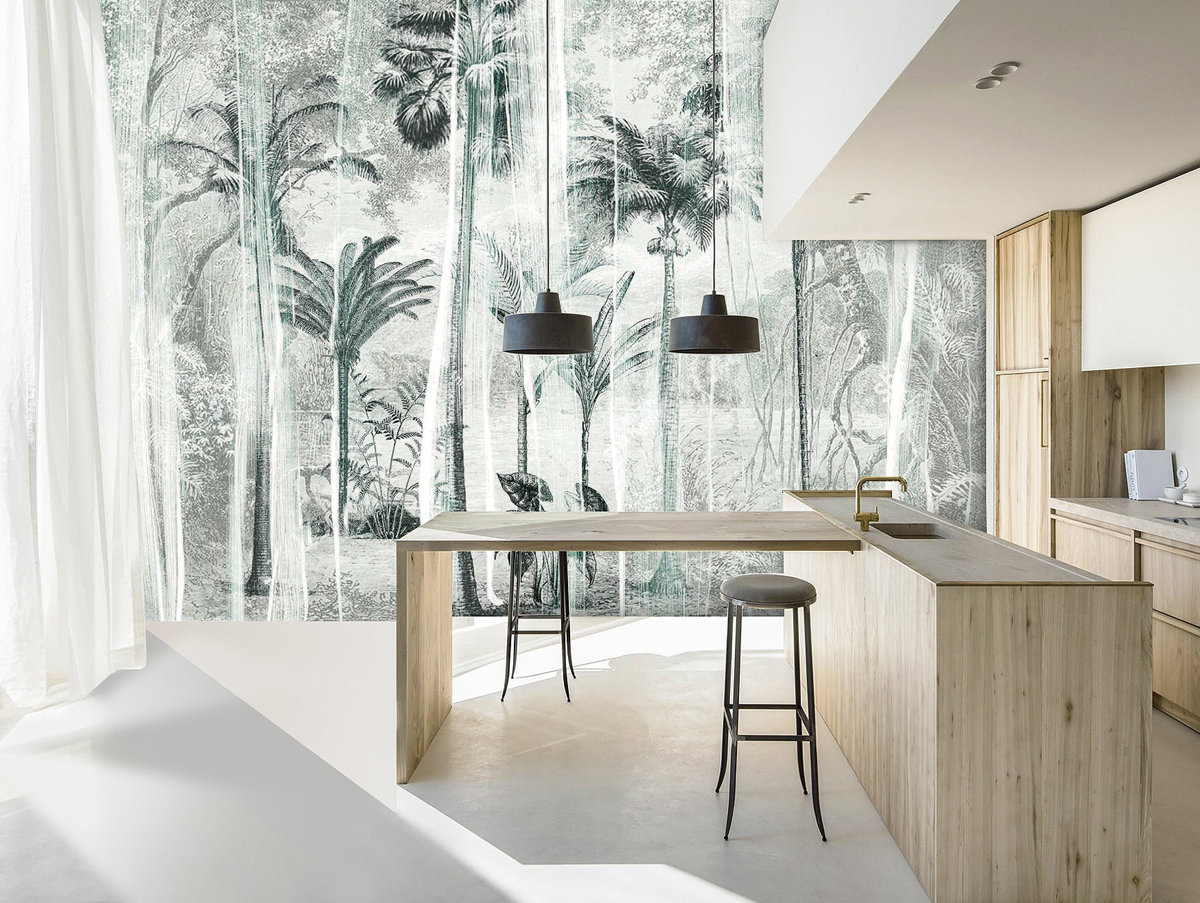 Gray Hidden Tropical Jungle Mural Wallpaper M1173 - Nature-Inspired Peel & Stick Wall Decor for Living Room, Bedroom & Nursery