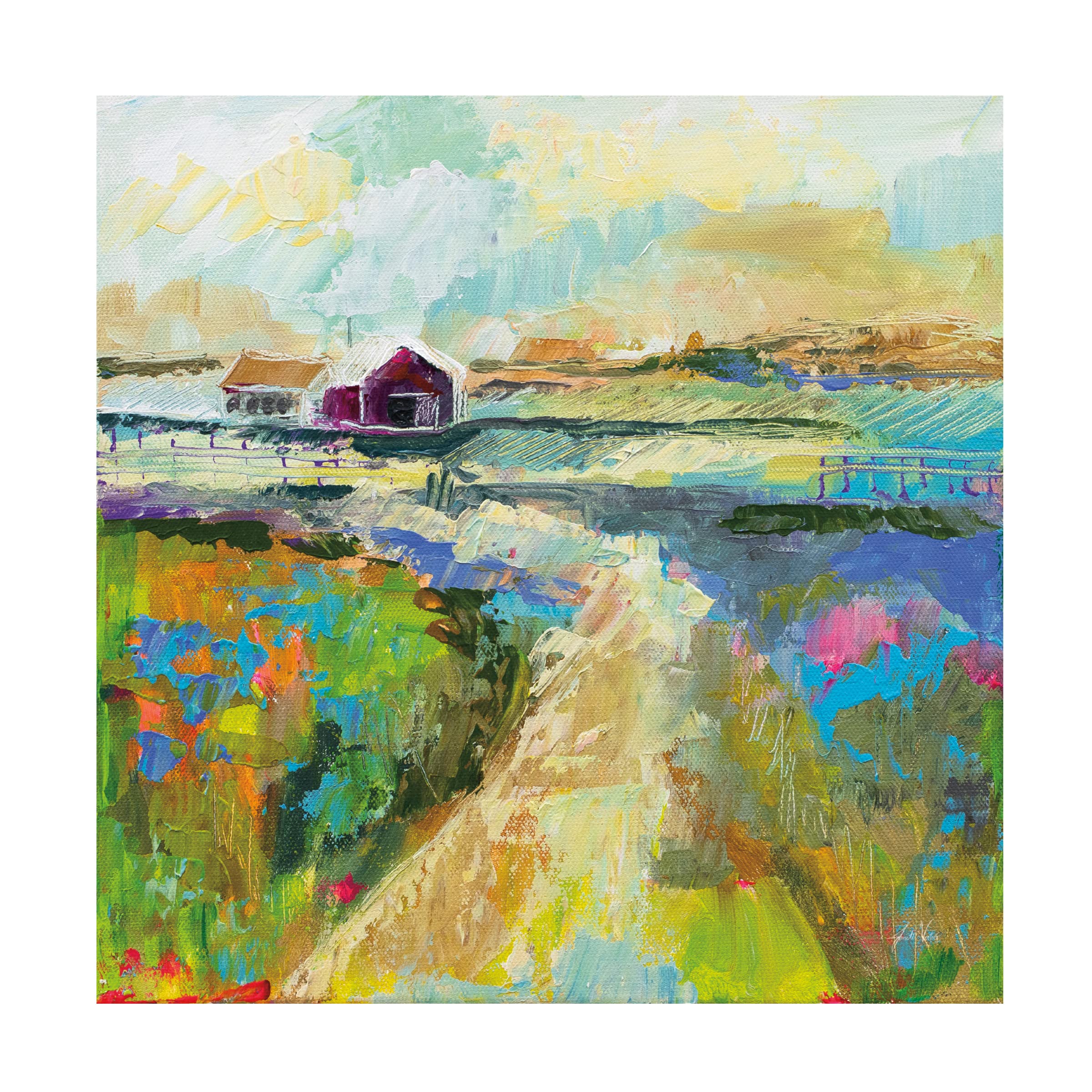 Trademark Fine Art 'The Pasture' by Jeanette Vertentes - 18x18 Stretched Canvas Wall Art - Handmade Landscape Painting for Living Room, Bedroom & Office Decor
