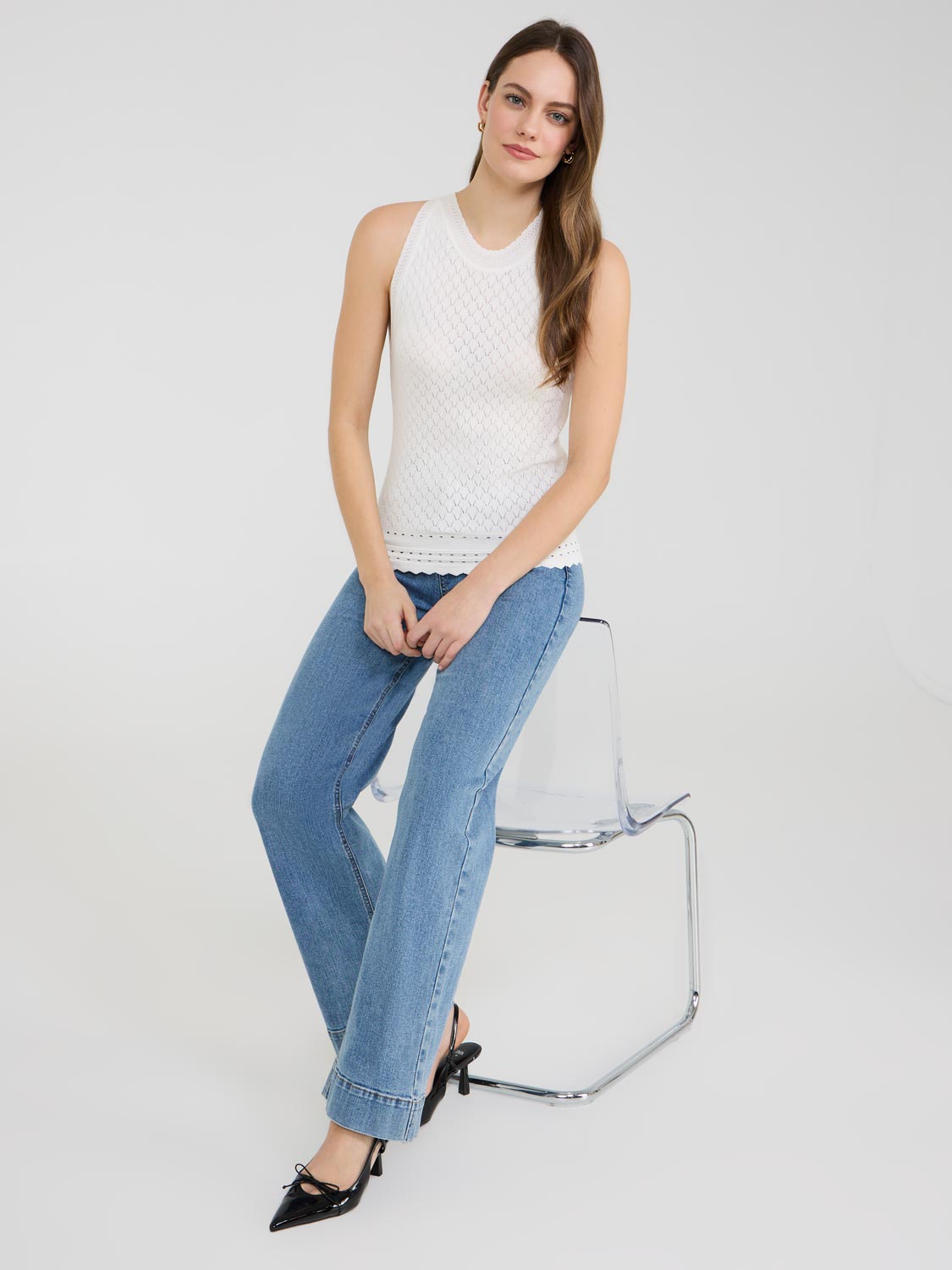 Women's Pointelle Knit Tank Top - Breathable Lace Knit Summer Camisole for Casual Wear & Layering