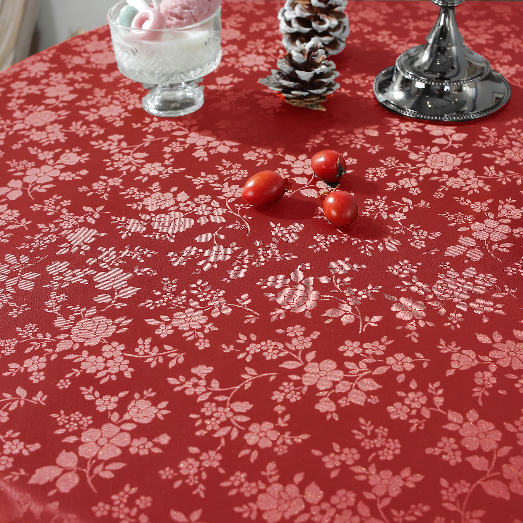 Waterproof Vinyl Round Oilcloth Tablecloth - Heavy Duty Spill-Proof Wipeable Floral Table Cover for Dining Room, Picnic, Banquet, Party (54