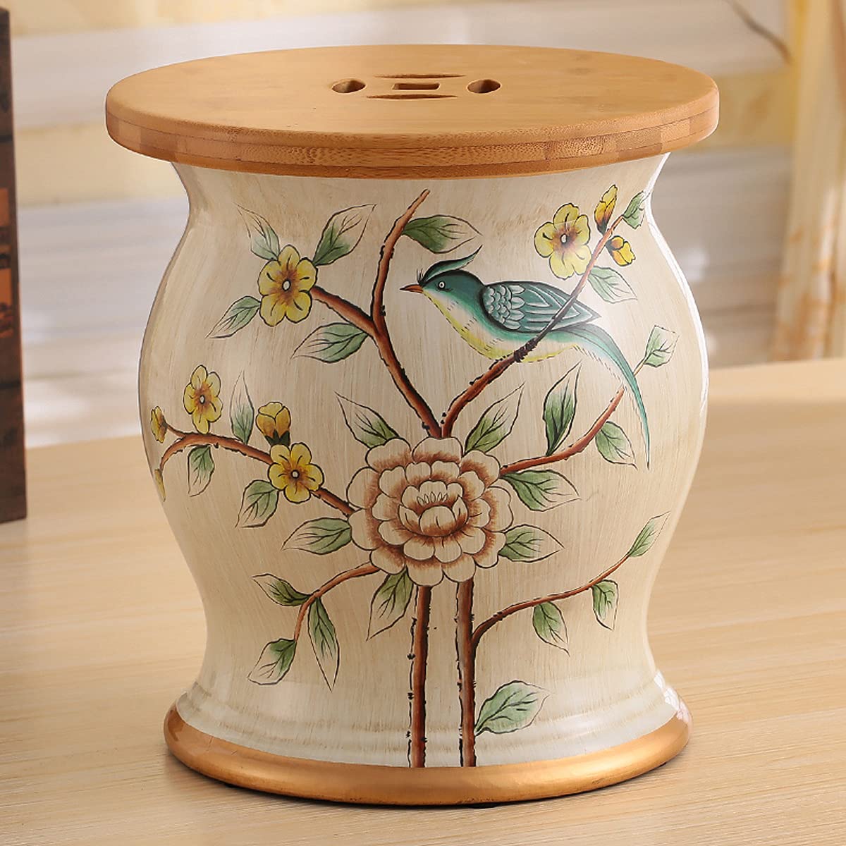 Premium Heavy Duty Ceramic Side Table - Sturdy Outdoor Patio Garden Stool with Glazed Oriental Chinese Design (31X27CM, Color B) - Perfect for Indoor/Outdoor Decor, Plant Stand & Accent Furniture
