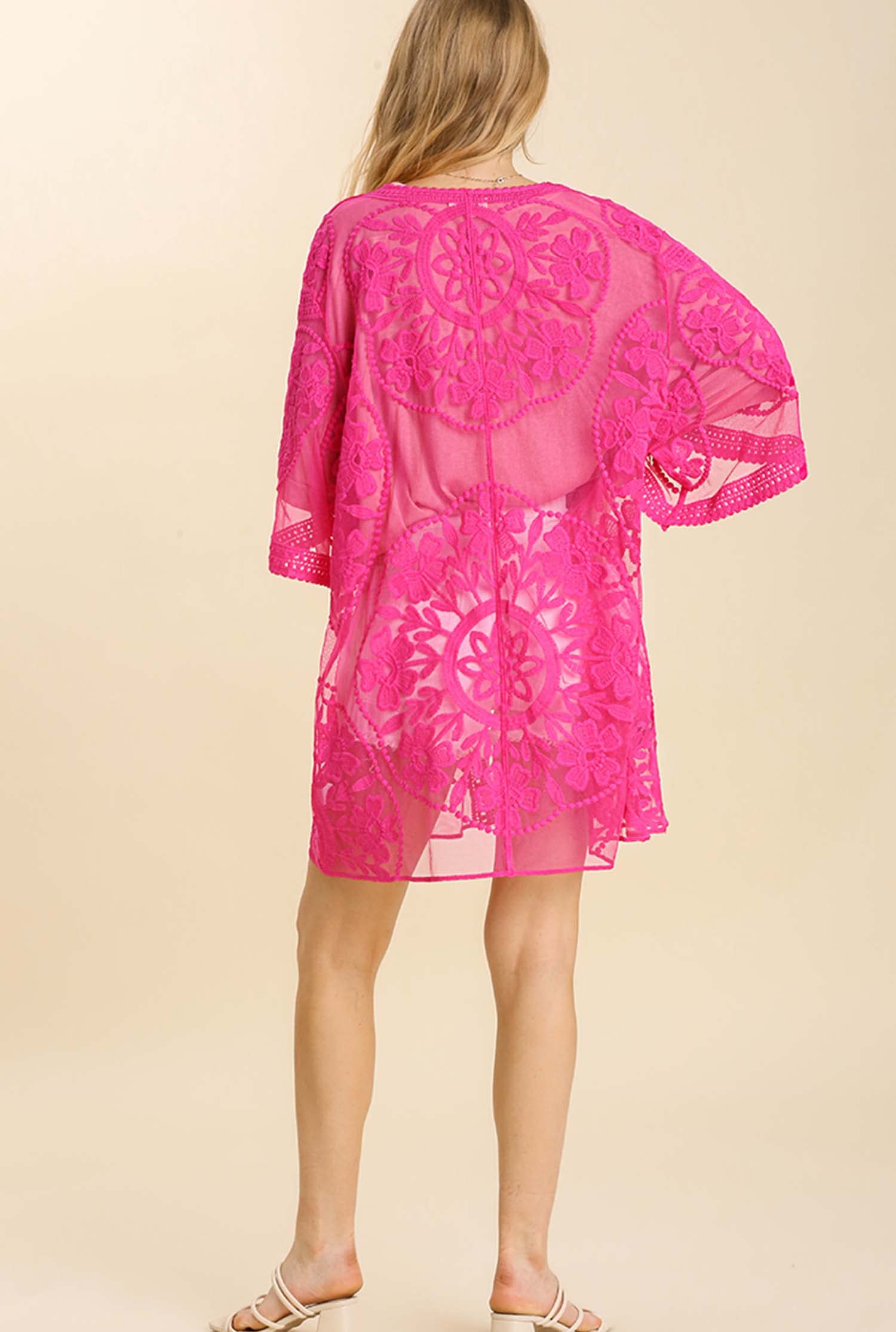 Umgee Women's Crochet Floral Lace Open Front Kimono Cardigan with Waist Tie - Perfect for Beach Cover Up, Summer Outfits & Boho Fashion