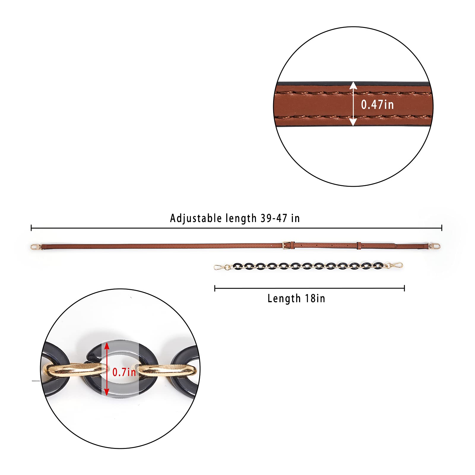 Vercord Leather Purse Straps Replacement - Adjustable Crossbody Shoulder Bag Strap with Leopard Print Chain | Handbag Making Accessories for DIY, Fashion & Everyday Use
