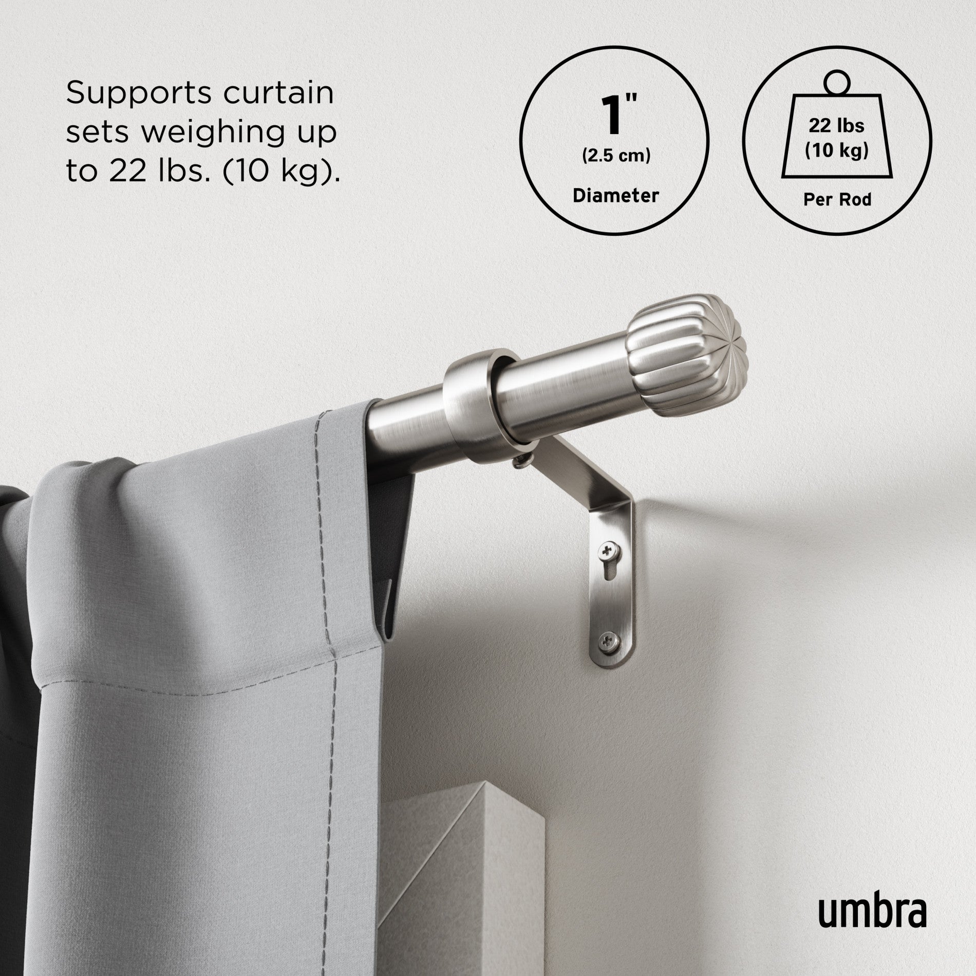 Cleo Adjustable Curtain Rod - Heavy Duty Stainless Steel Tension Rod for Windows, Doors & Closets - Perfect for Blackout, Sheer & Thermal Curtains - Easy No Drill Installation (28-48 Inches)