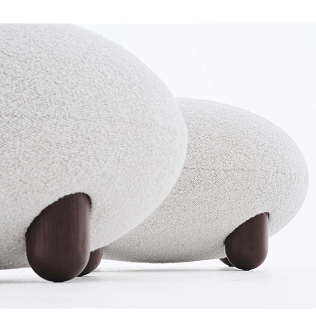 Japandi Style White Boucle Sherpa Round Accent Chair with Wooden Legs & Ottoman - Modern Scandinavian Minimalist Lounge Chair for Living Room, Bedroom or Office