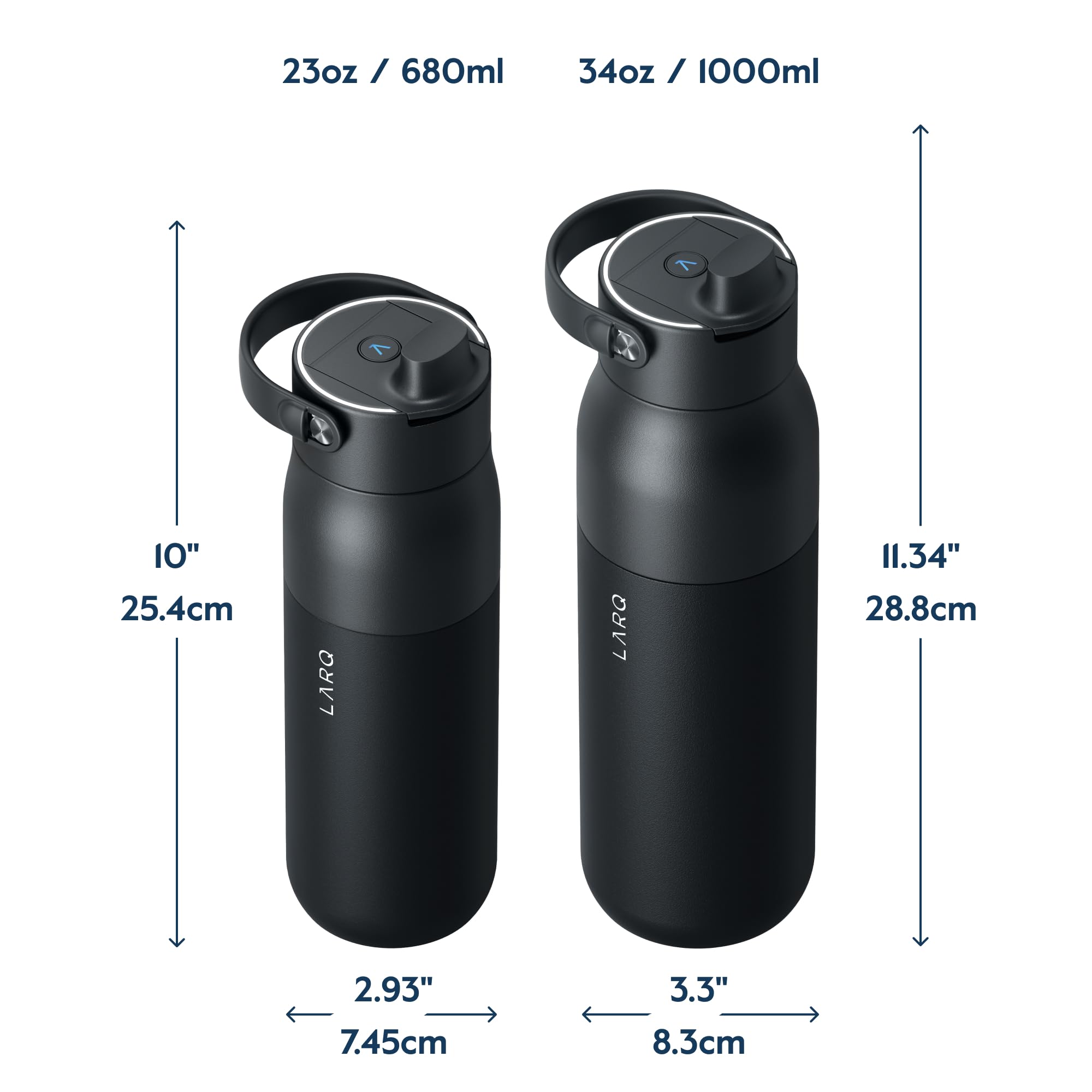 LARQ Bottle PureVis 2 - UV Water Purifier Self-Cleaning Stainless Steel Water Bottle with Hydration Tracking App, Filter Straw & Detachable Handle | Double-Wall Insulated for Hiking, Gym & Travel