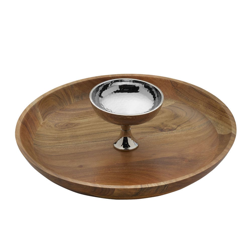 Premium Hammersmith Wood Chip and Dip Serving Set - Elegant Wooden Tray with 2 Bowls for Chips, Dips, Nuts & Party Snacks - Perfect for Entertaining, Game Nights & Family Gatherings