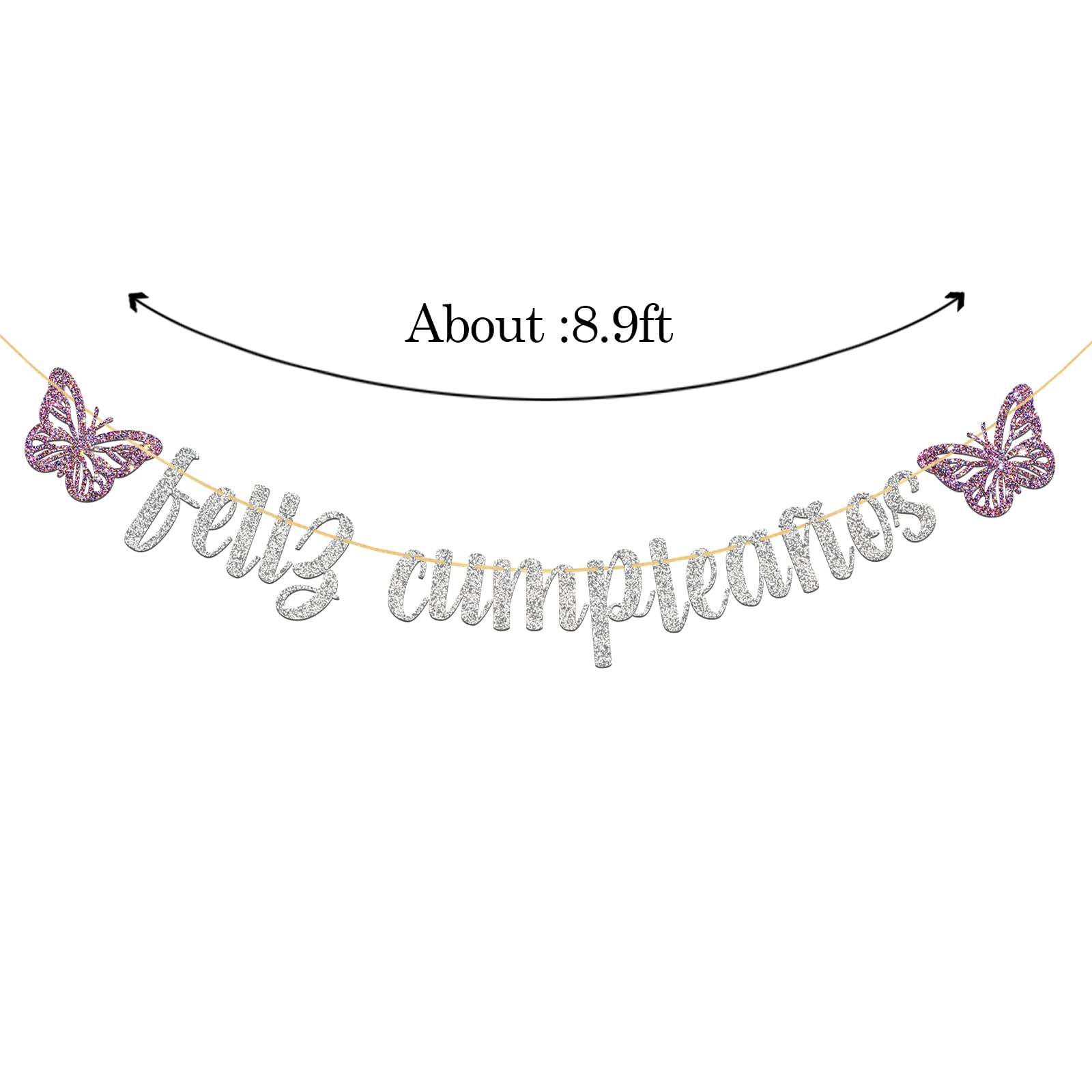 Happy Birthday Banner - Silver Glitter Butterfly Party Decorations for Spanish Themed Celebrations | Perfect for Birthday Parties, Baby Showers & Special Events