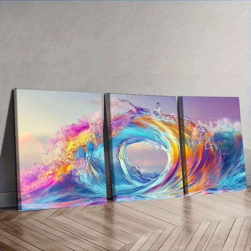 3-Piece Colorful Ocean Waves Wall Art Set - Framed Canvas 40x60cm | High Quality Print | 100% Australian Made | Ready to Hang | Perfect for Living Room, Bedroom & Office Decor