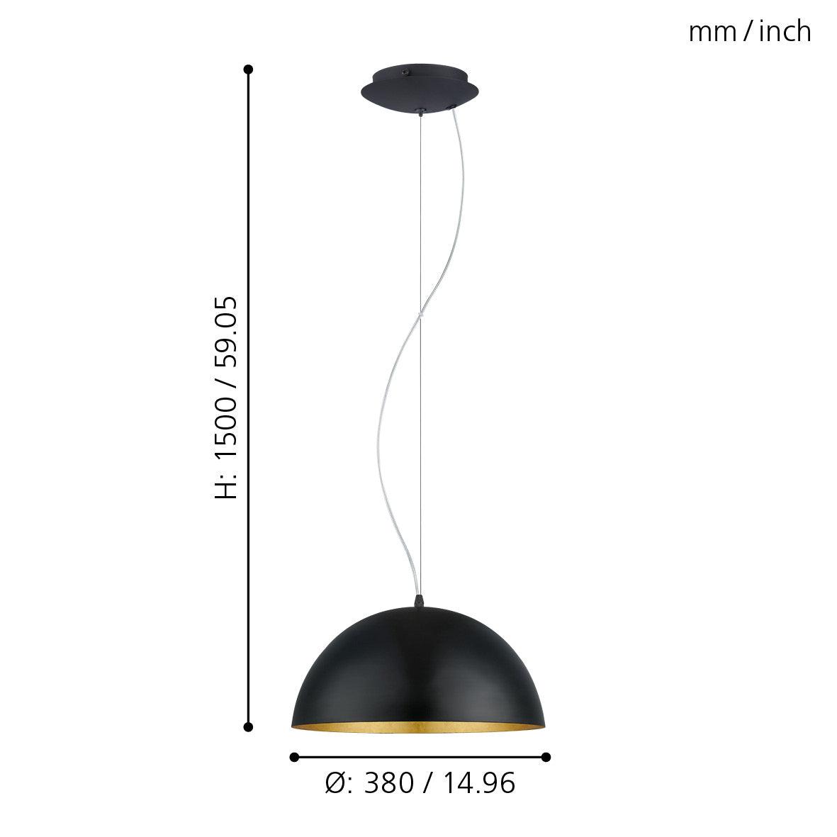 Eglo Gaetano 38cm Round Black & Gold Ceiling Pendant Light Fixture - Modern Dining Room, Kitchen Island, or Bedroom Lighting