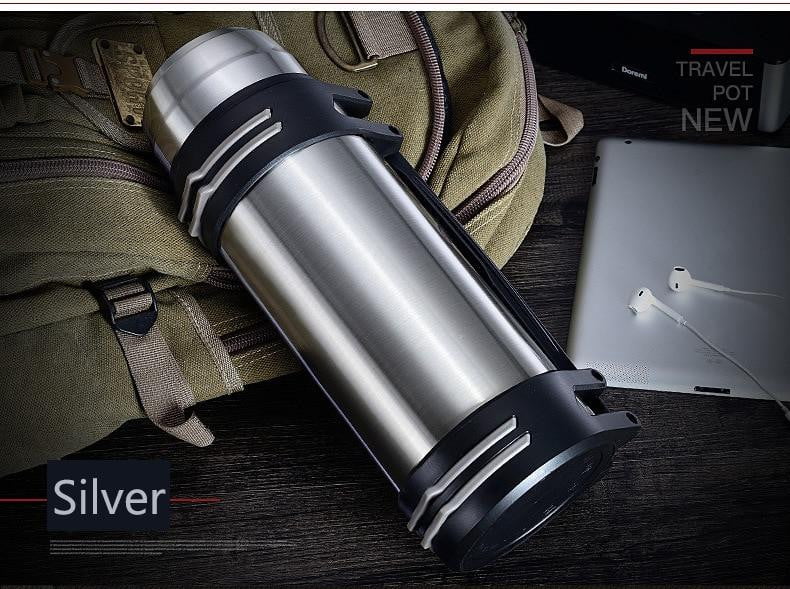 Premium Stainless Steel Double Wall Vacuum Insulated Thermos with Handle - The Aqua Grail Thermo - Keeps Drinks Hot/Cold for Hours - Perfect for Camping, Office & Outdoor Adventures