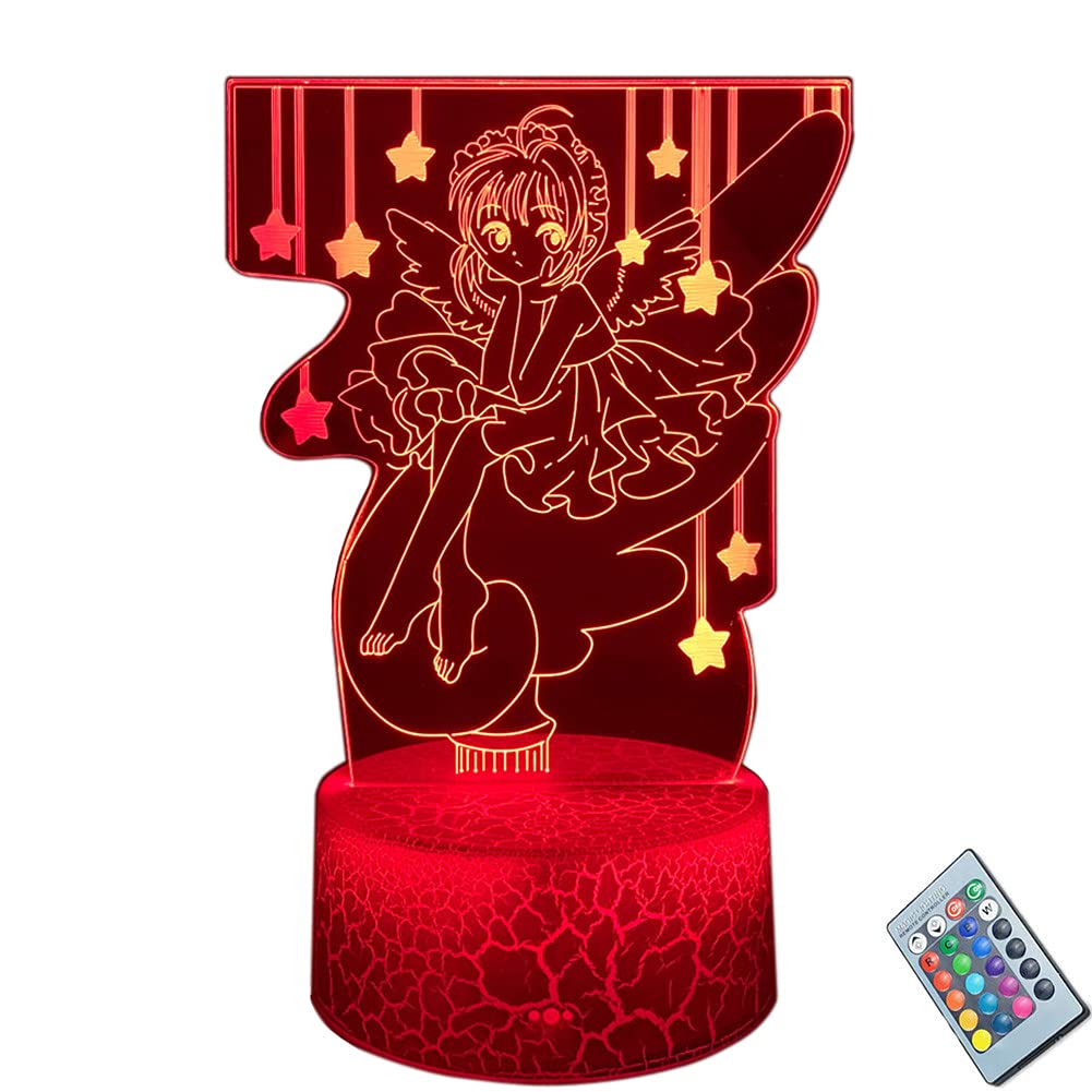 YJS Cardcaptor Sakura 3D LED Night Light - Cute Clow Card Anime Lamp with Remote & Multicolor Options | USB-Powered Kawaii Table Lamp for Kids Bedroom, Anime Decor Gift for Sakura Kinomoto Fans | Perfect for Bedside Lighting, Birthday Presents & Anime Themed Rooms