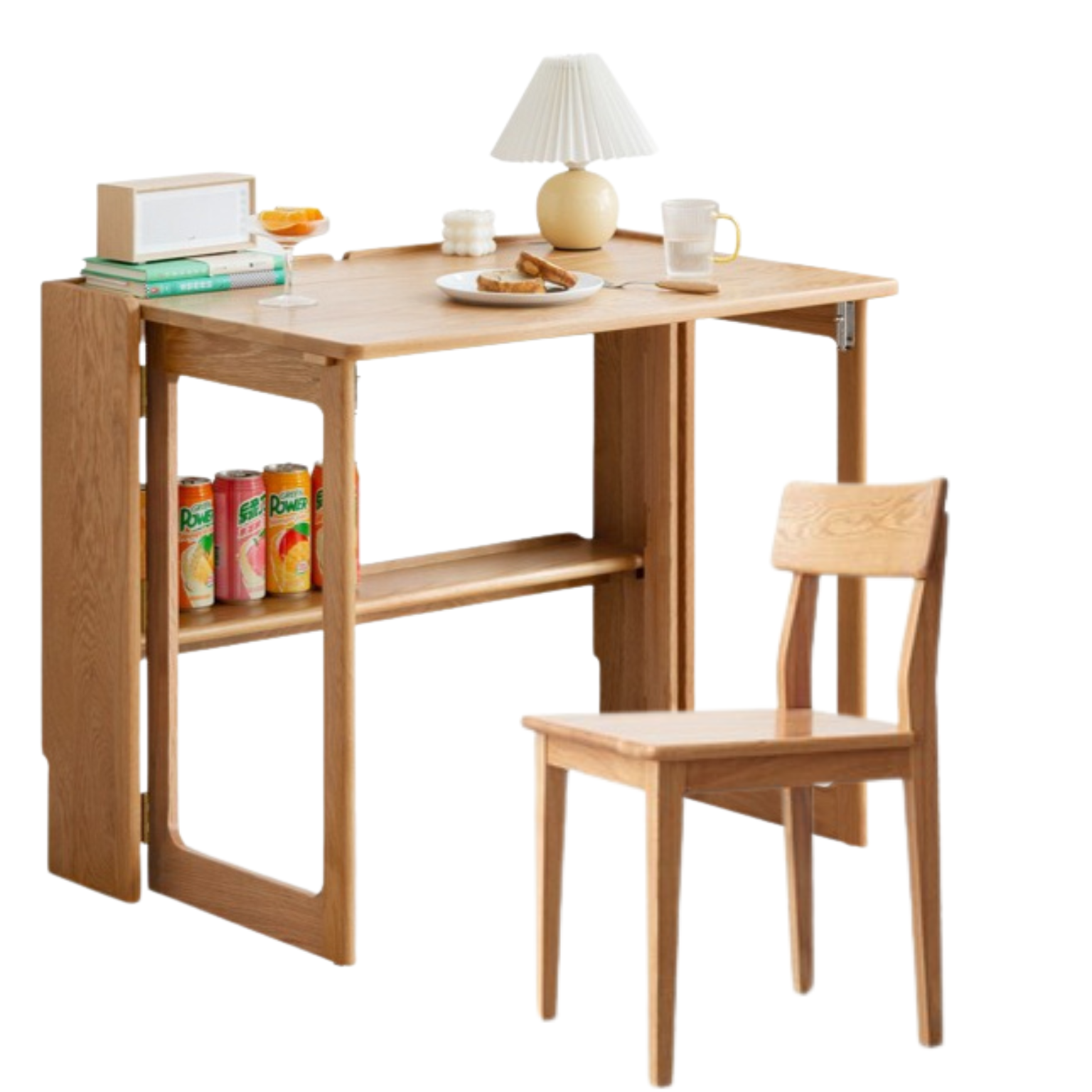 Solid Oak Wood Modern Nordic Folding Dining Table - Space-Saving for Small Apartments, Kitchens & Outdoor Use