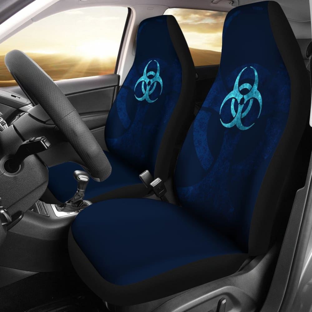 Premium Blue Biohazard Print Car Seat Covers - Universal Fit for Cars, Trucks & SUVs - Waterproof & Durable Protection - Perfect for Gamers, Halloween & Cosplay Enthusiasts
