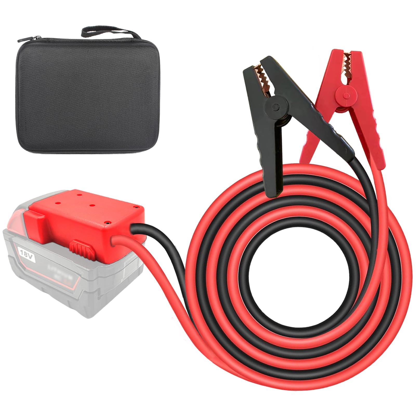 Milwaukee M18 18V Battery Jumper Cable Clamps - 3.28FT 8AWG Heavy Duty Car Battery Booster Cables with Adapter for Jump Starting Dead Batteries - Perfect for Emergency Roadside Assistance & Vehicle Maintenance