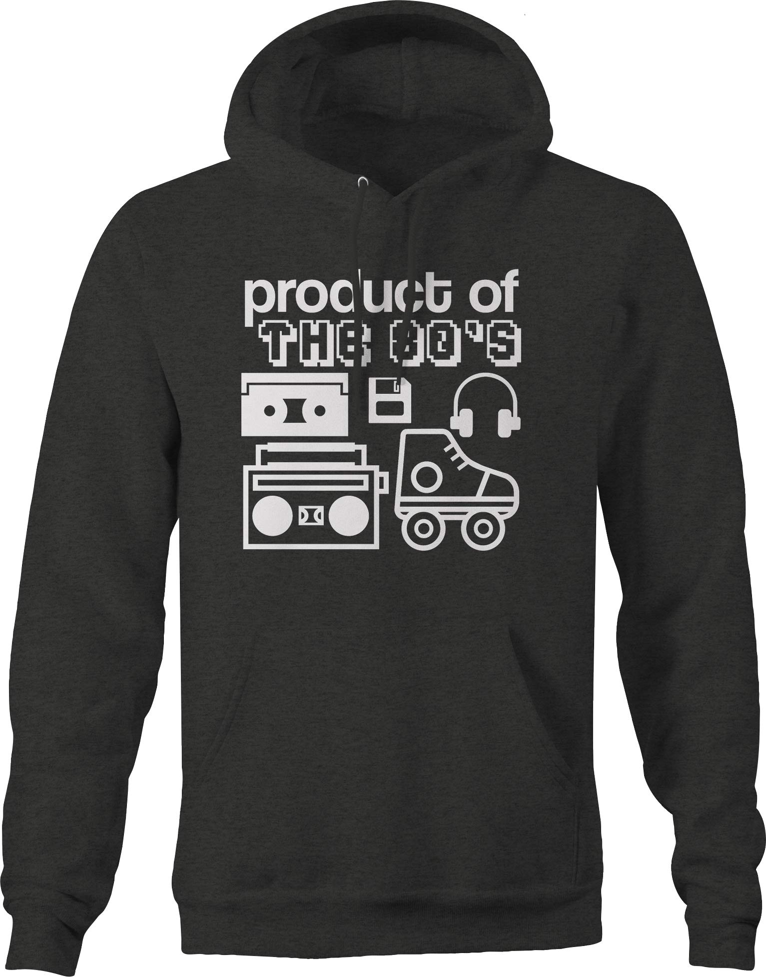 Vintage 80s Retro Boombox Radio Floppy Disk Roller Skate Print Funny Hoodie for Men - Dark Grey | Cool Casual Wear for Parties, Halloween & 80s Theme Events