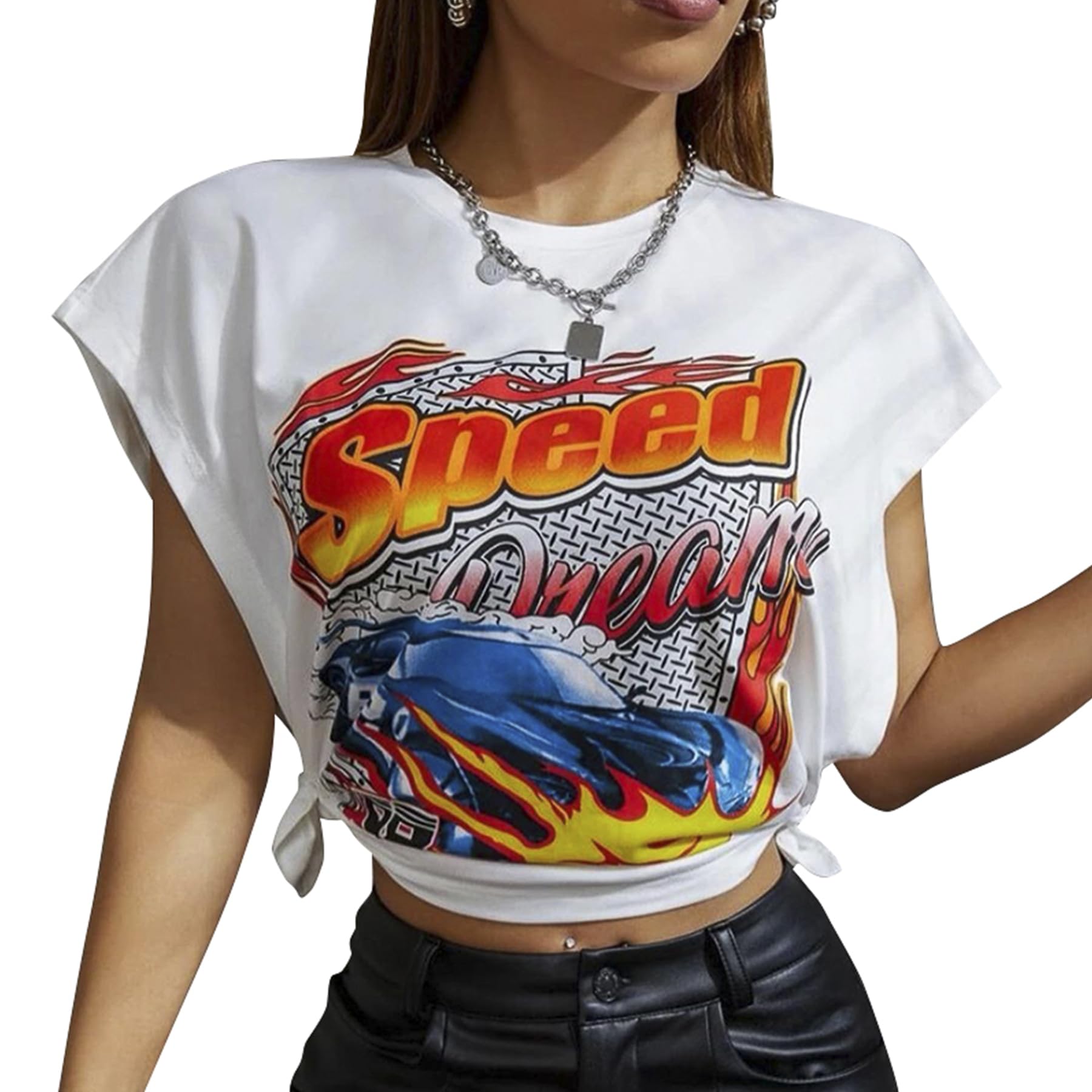 Sexy Women's Graphic Crop Top Sleeveless Tie-Up Shirt - Summer Fashion Tee for Casual Outings, Beach Wear & Night Out