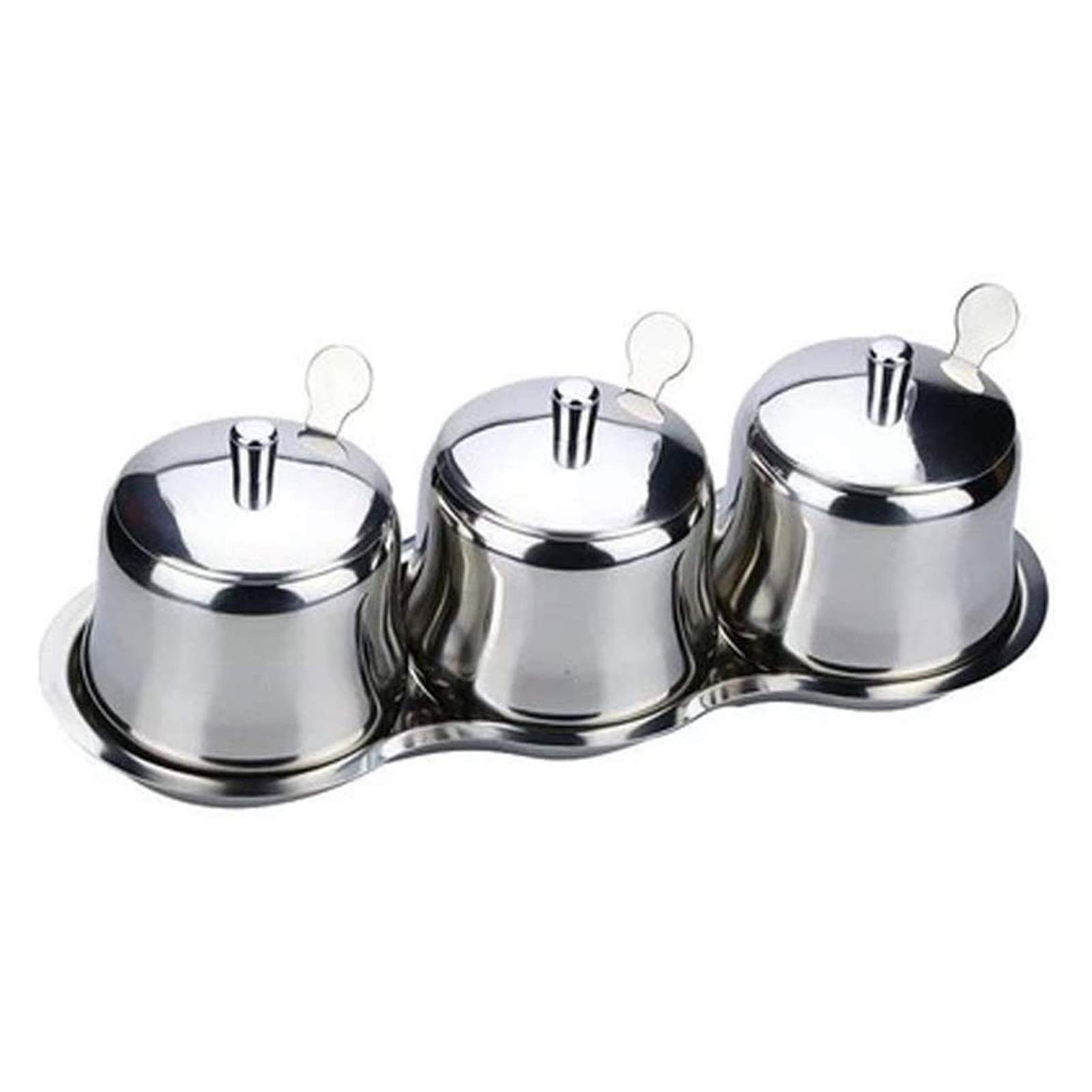 Premium Set of 3 Airtight Stainless Steel Spice Jars with Bamboo Lids & Serving Spoons - Kitchen Organizer for Spices, Herbs, Salt, Pepper - Perfect for Cooking, Baking & Countertop Storage
