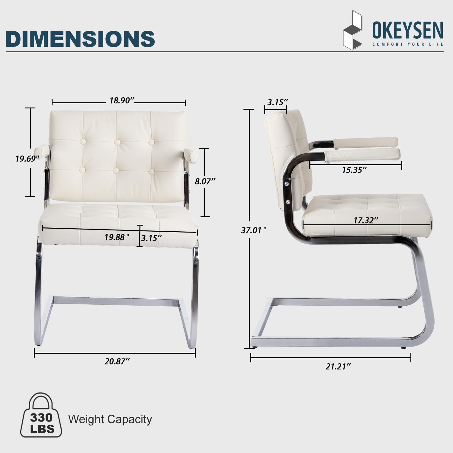 Okeysen 2-Pack Modern Leather Office Chairs - Conference Room, Guest & Reception Chairs with Sled Base - No Wheels - Perfect for Waiting Rooms, Home Offices & Professional Workspaces