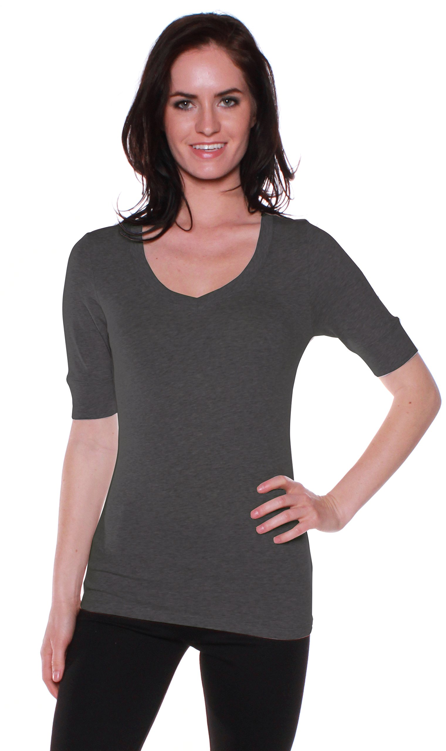 Emmalise Women's Slim Fit Athletic V-Neck T-Shirt - Breathable Half Sleeve Workout Top for Yoga, Running & Gym