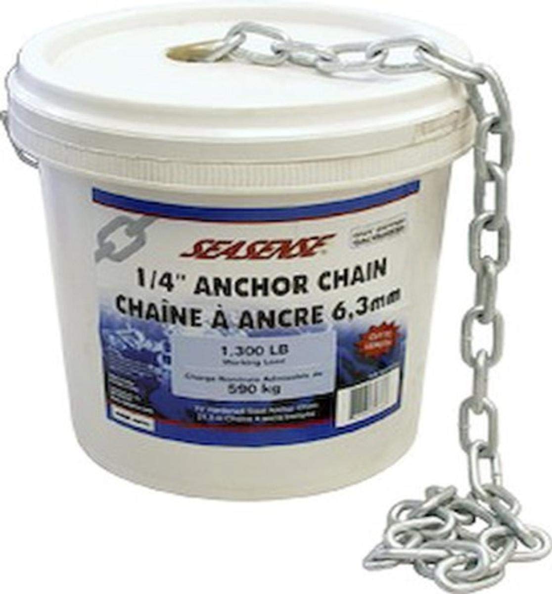 SeaSense Bucket O Chain 1/4-Inch x 70-Foot Galvanized Marine Grade Anchor Chain - Perfect for Boating, Docking, and Watercraft Security
