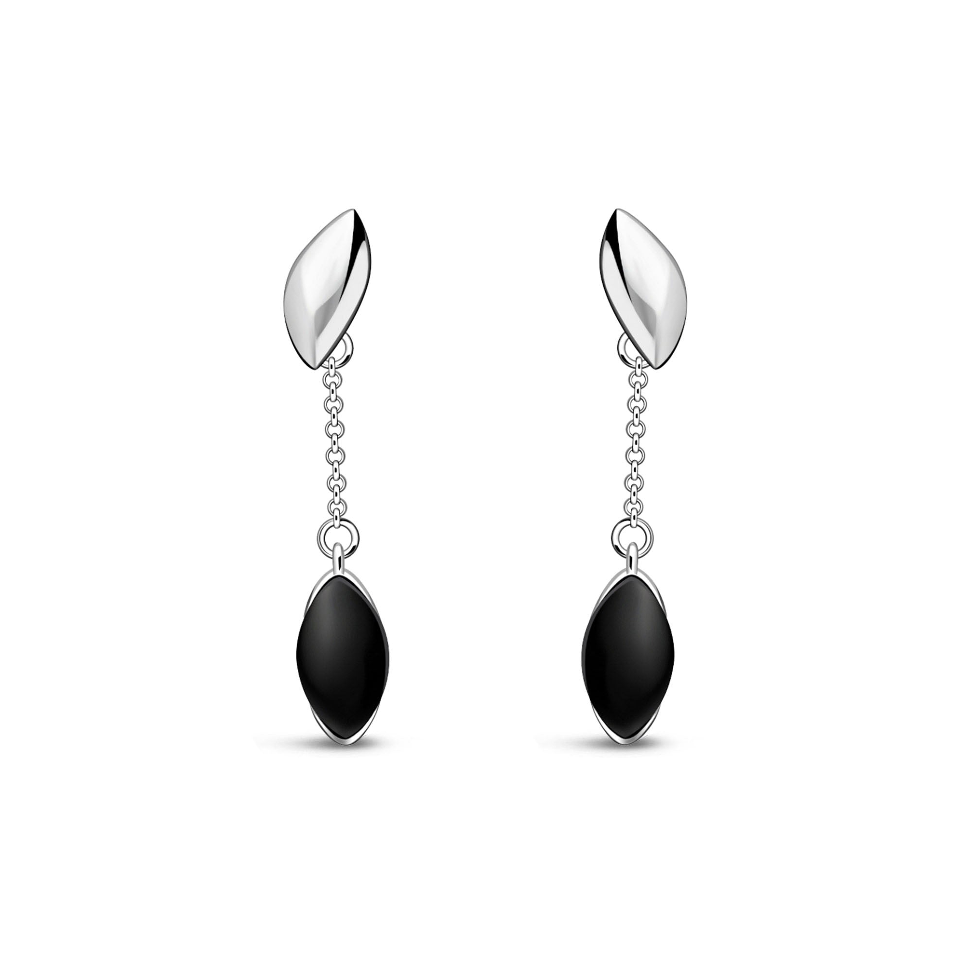 Sterling Silver Whitby Jet Marquise Drop Earrings for Women - Elegant Dangle Stud Earrings for Party, Wedding & Evening Wear