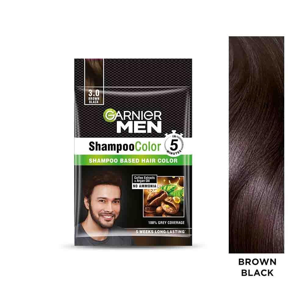 Garnier Men Shampoo Hair Color Shade 3.0 Brown Black - Pack of 6 | Permanent Hair Dye for Men | Covers Gray Hair | Easy Application at Home | Salon-Quality Results for Natural-Looking Color