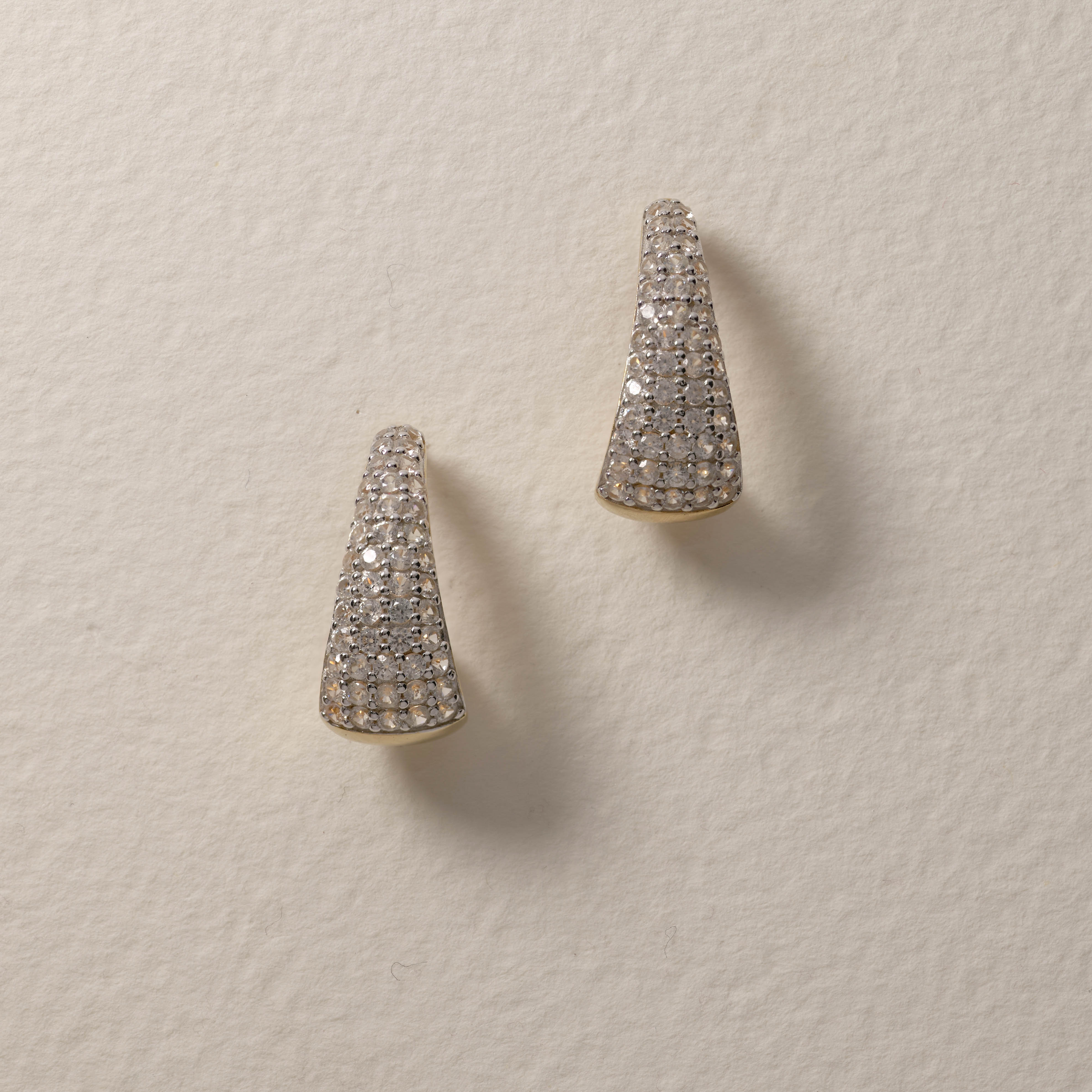 White Topaz Dome Hoop Stud Earrings in 14K Gold - Elegant Everyday Jewelry for Women, Perfect for Work, Date Night & Special Occasions