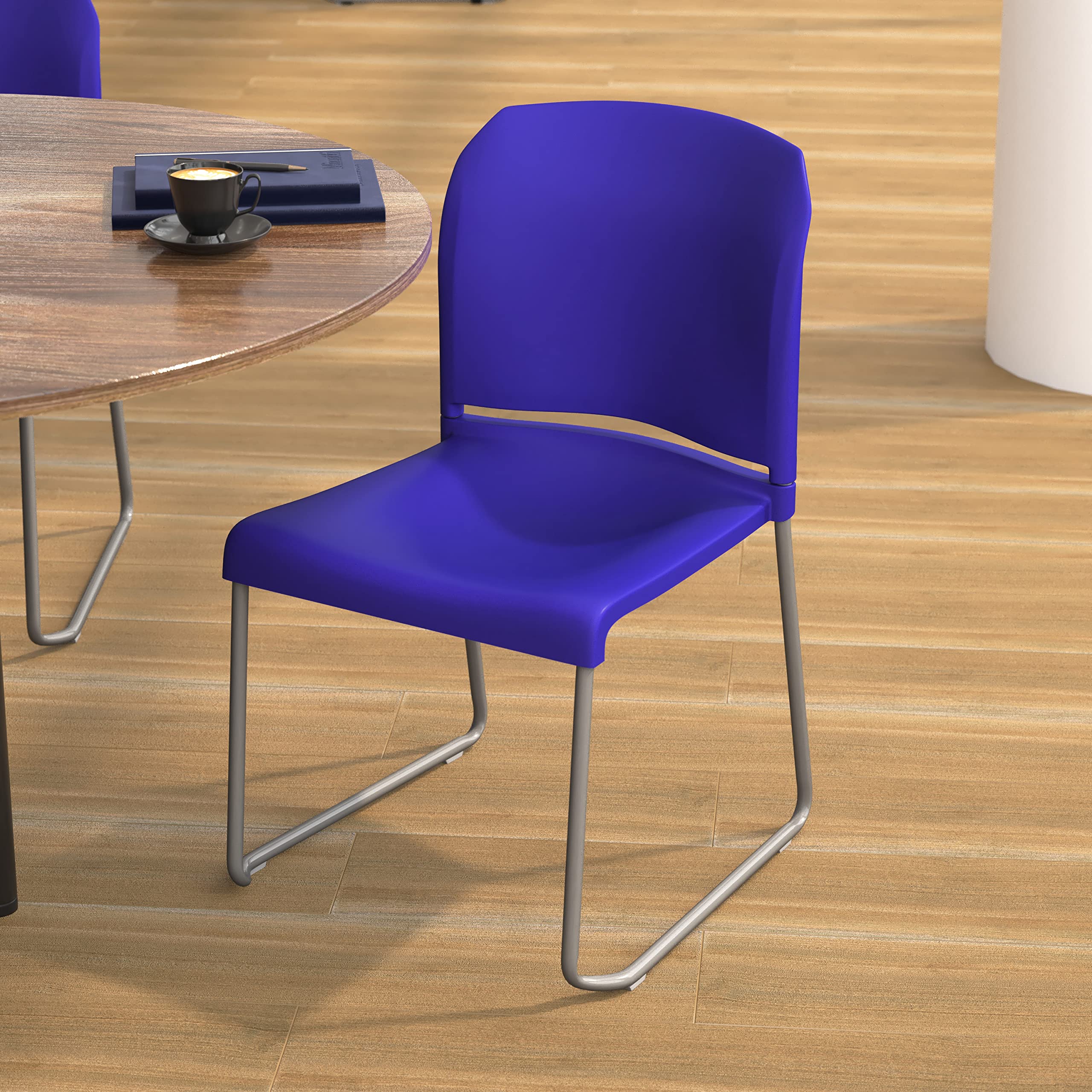 EMMA + OLIVER Egan Heavy Duty Stack Chair - Blue Full Back Ergonomic Seat - 880 lb Weight Capacity - Gray Powder Coated Sled Base - Perfect for Office, Conference Room, and Event Seating