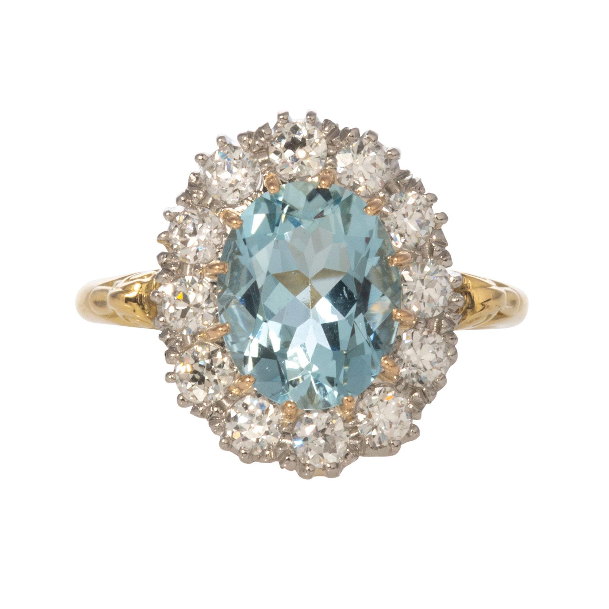 Victorian Style 2.31ct Oval Aquamarine and Diamond Cluster Ring - Elegant Vintage Jewelry for Women, Perfect for Weddings, Anniversaries and Special Occasions