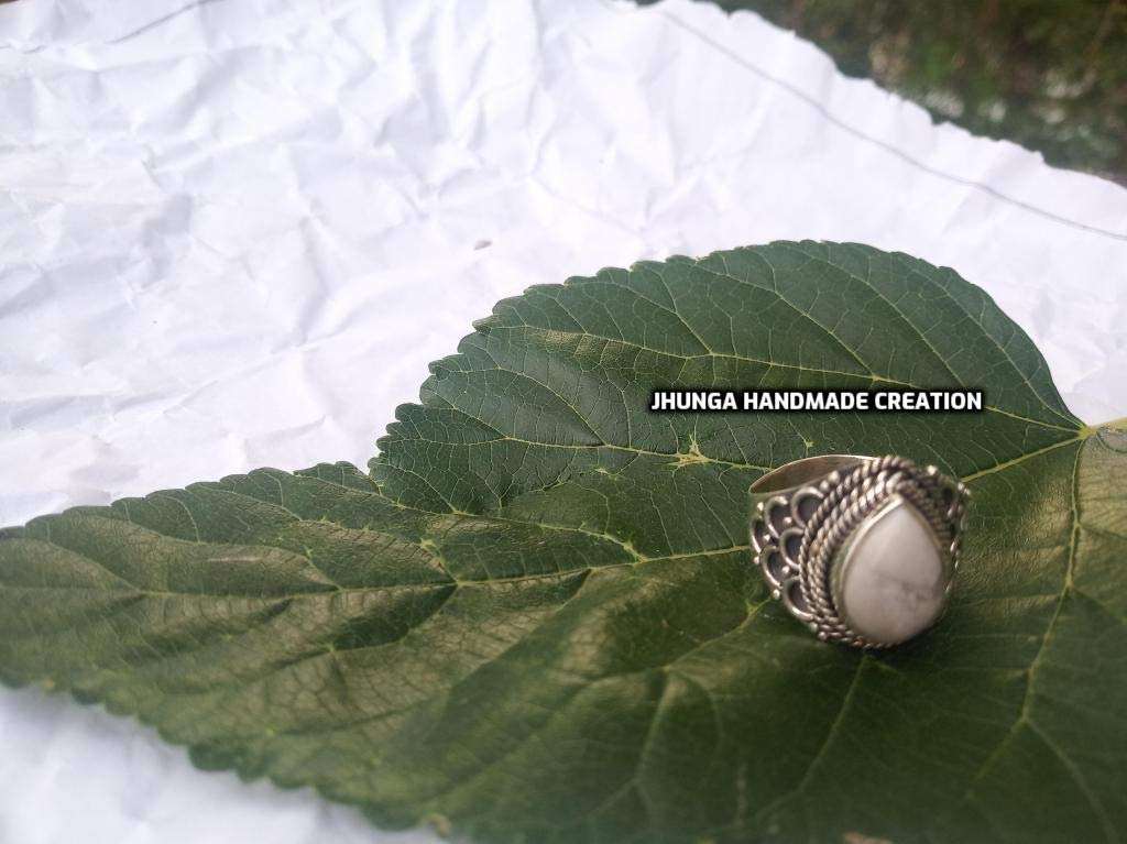 Healing White Howlite Ring - 925 Sterling Silver Bohemian Gypsy Ring, Vintage Southwestern Style with Turquoise Accents - Perfect Promise Ring, Buffalo Ring & Bridesmaid Gift for Women (Ideal for Spiritual Healing, Boho Fashion & Special Occasions)
