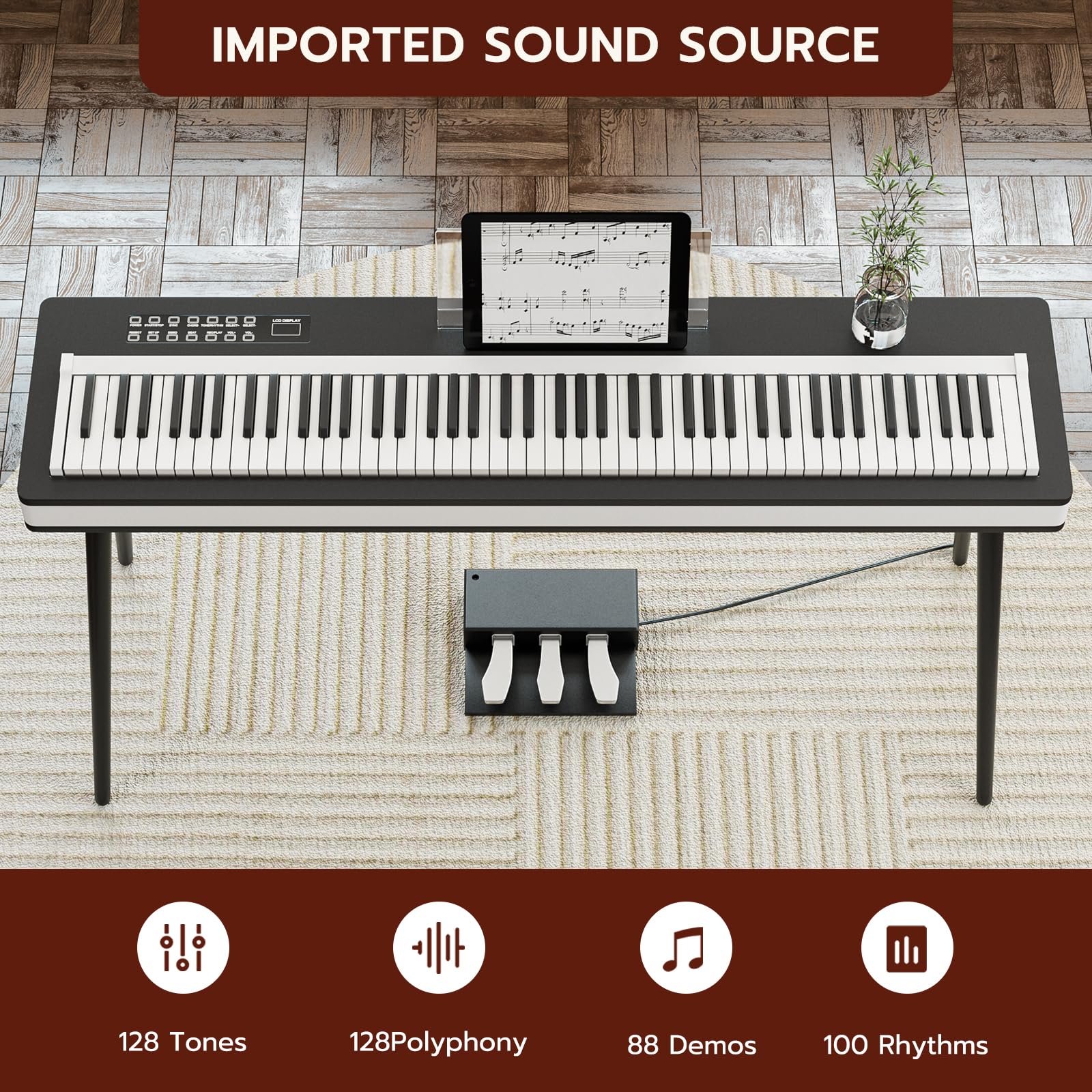 UMOMO 88-Key Weighted Digital Piano Keyboard - Full Size Electric Piano with Intelligent Touch Controls, Stand, Headphone Jack, USB/MIDI & 3 Pedals - Professional Electronic Piano for Beginners & Adults (Black) - Perfect for Home Practice, Studio Recording & Music Lessons