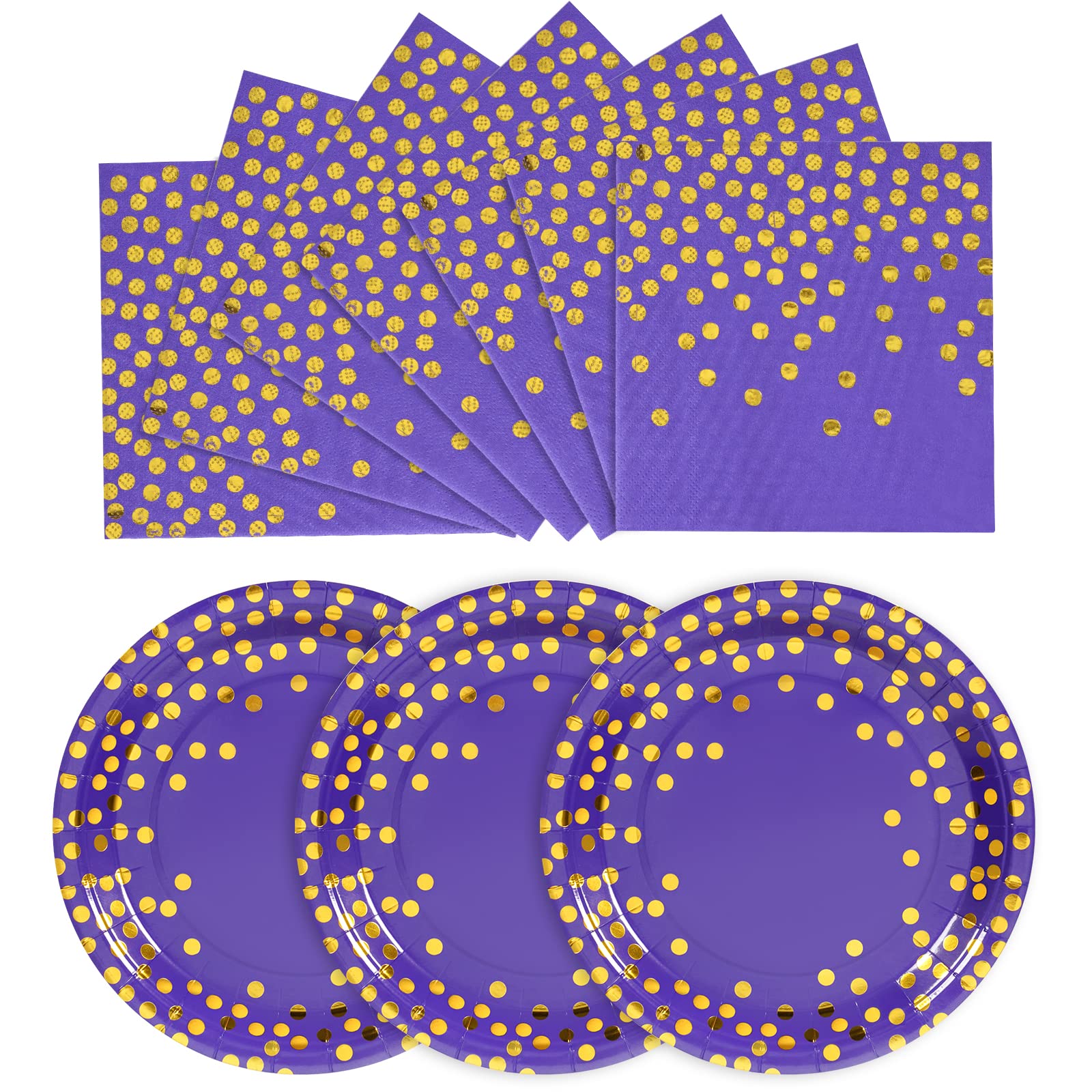 Purple and Gold Paper Plates - 100 Pack (50 x 7