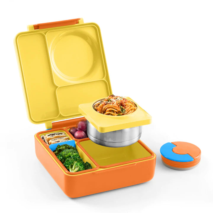 OmieBox V2 Bento Lunch Box for Kids - Leak Proof, Insulated Stainless Steel Container with Compartments | Perfect for School, Picnics & Travel (Sunshine Yellow)