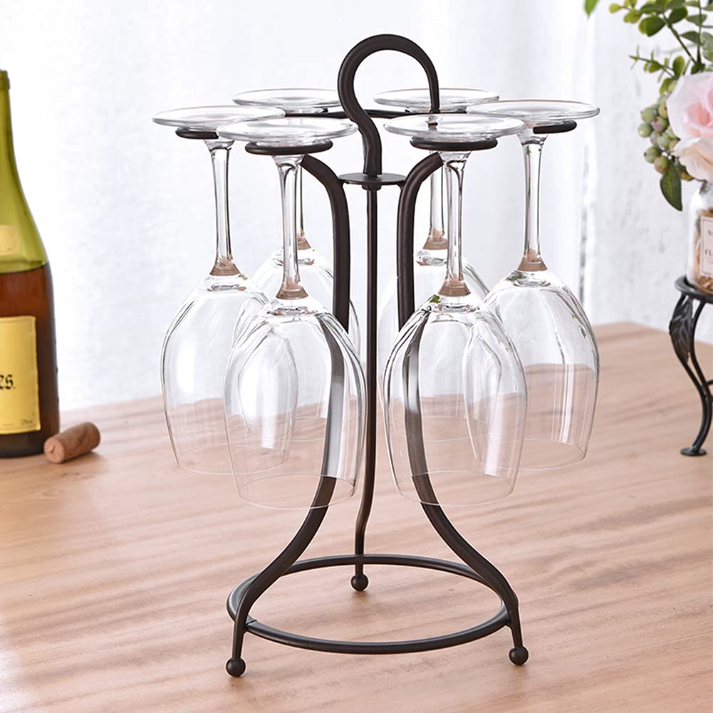 NWB Freestanding Wine Glass Rack - Retro Metal Stemware Holder for Kitchen, Bar & Home Decor - Tabletop Organizer Display Storage (Holds 6 Glasses) - Perfect for Wine Tasting Parties & Small Space Organization