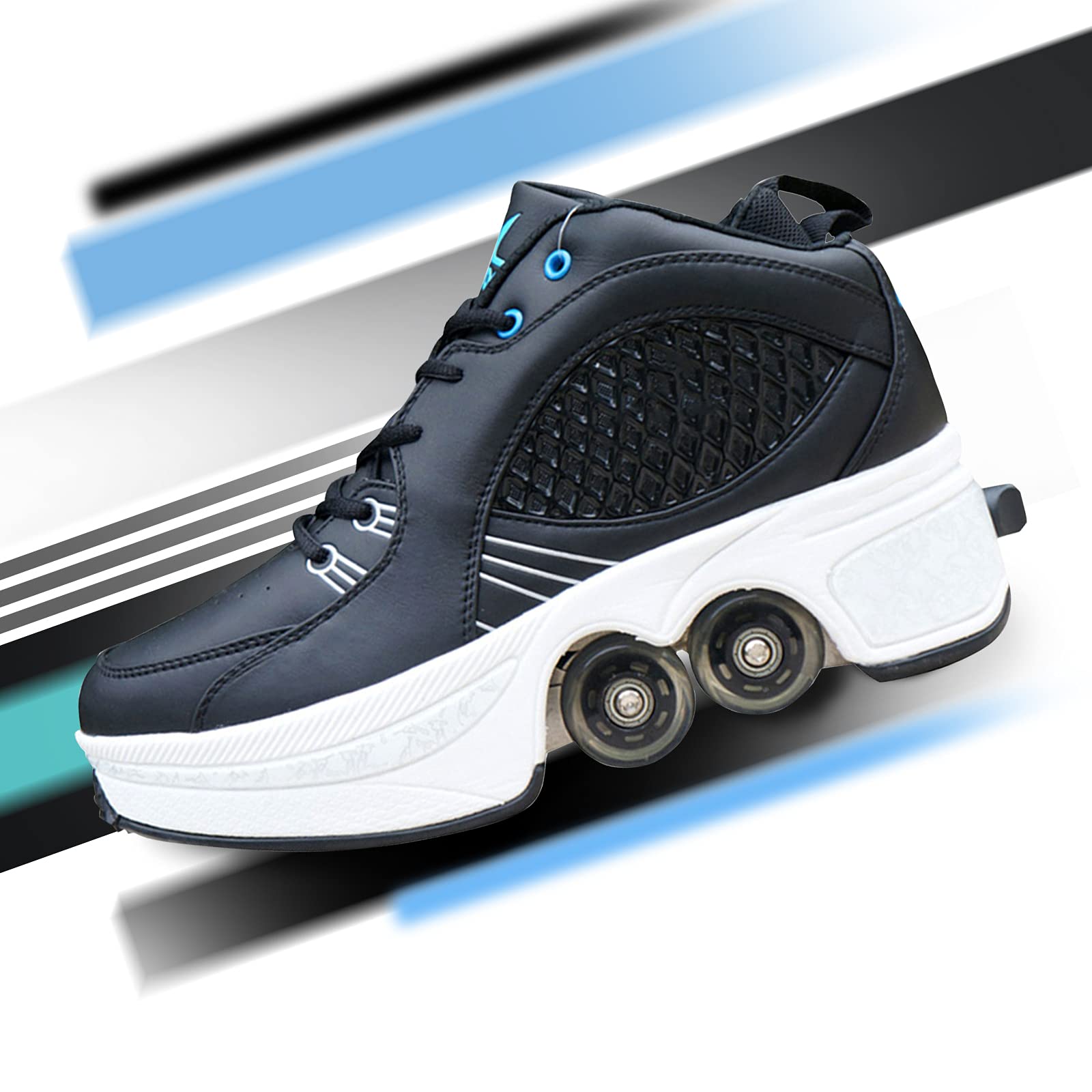 **Adjustable 4-Wheel Roller Skates for Women & Men - Hide & Pop Out Wheels, Anti-Deformation Design - Perfect for Beginners, Teens, Parkour & Outdoor Fun**