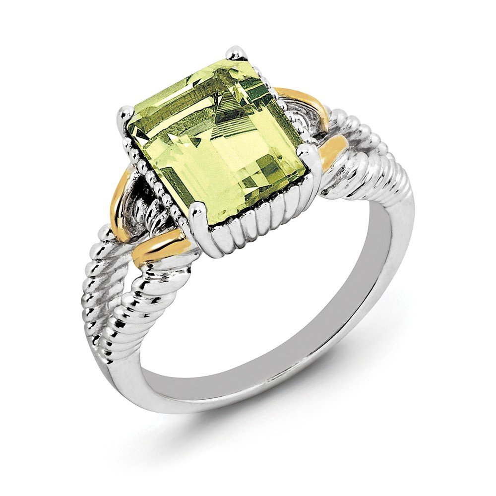 Sterling Silver Rhodium Plated Lemon Quartz Ring with Gold Accents - Elegant Jewelry for Women, Perfect for Weddings, Parties & Everyday Wear