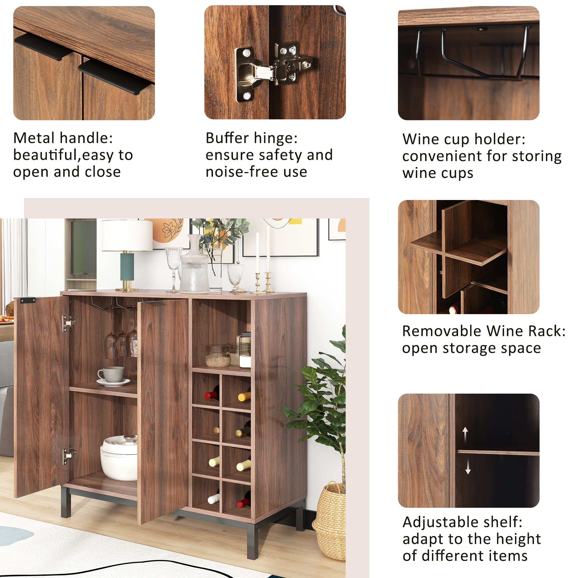 Stylish Sideboard Buffet Cabinet with Storage - Coffee Bar & Wine Rack Organizer for Entryway, Living Room, Dining Room | Brown Finish | Perfect for Home Entertaining & Space Saving