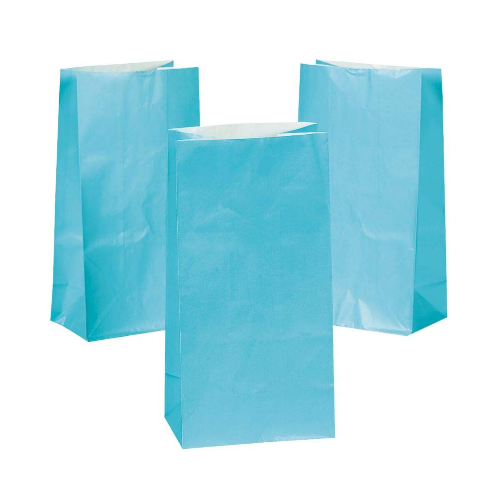 Fun Express Light Blue Paper Bags - Eco-Friendly Party Favor Bags for Birthdays, Weddings & Baby Showers - Perfect for Gift Wrapping, Treat Bags & Small Item Storage